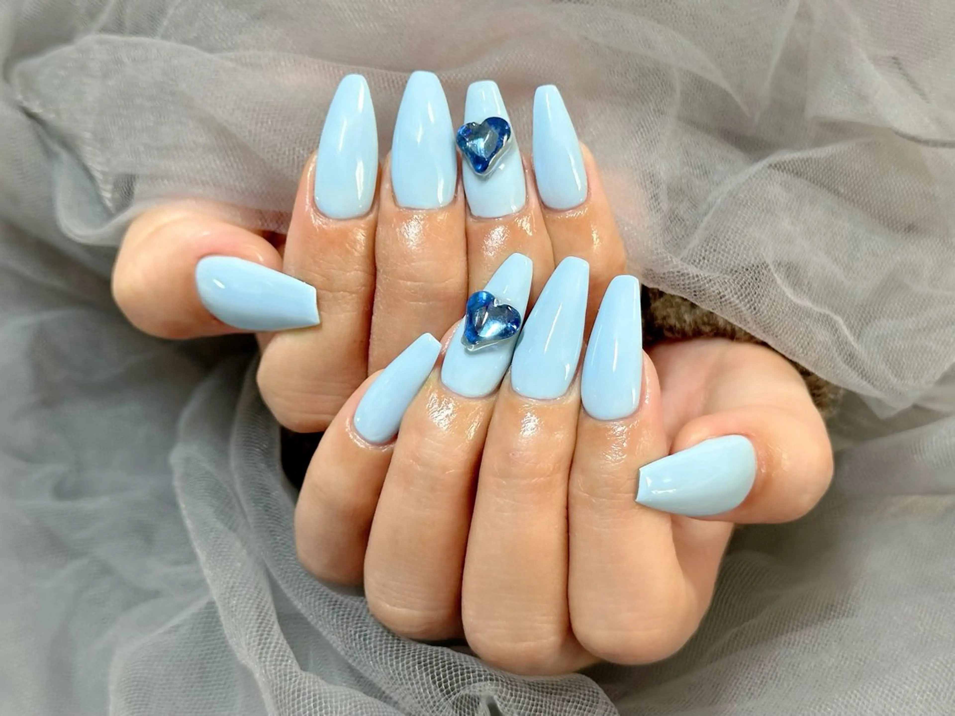 ネイル ハート 水色 ワンカラーネイル ハンドネイル Nail Salon KURELLYのネイルデザイン