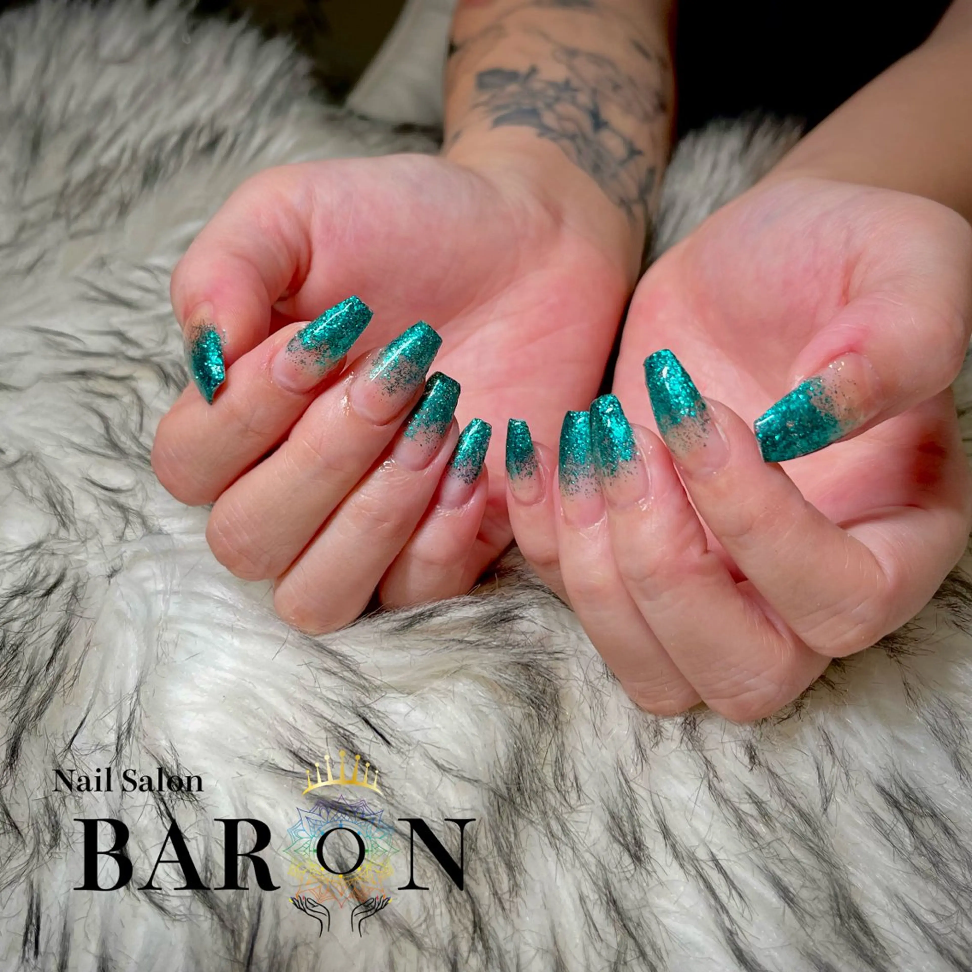 ネイル グリーン ラメ(グリッター) ハンドネイル ☆SAKI☆ BARON 店長のネイルデザイン