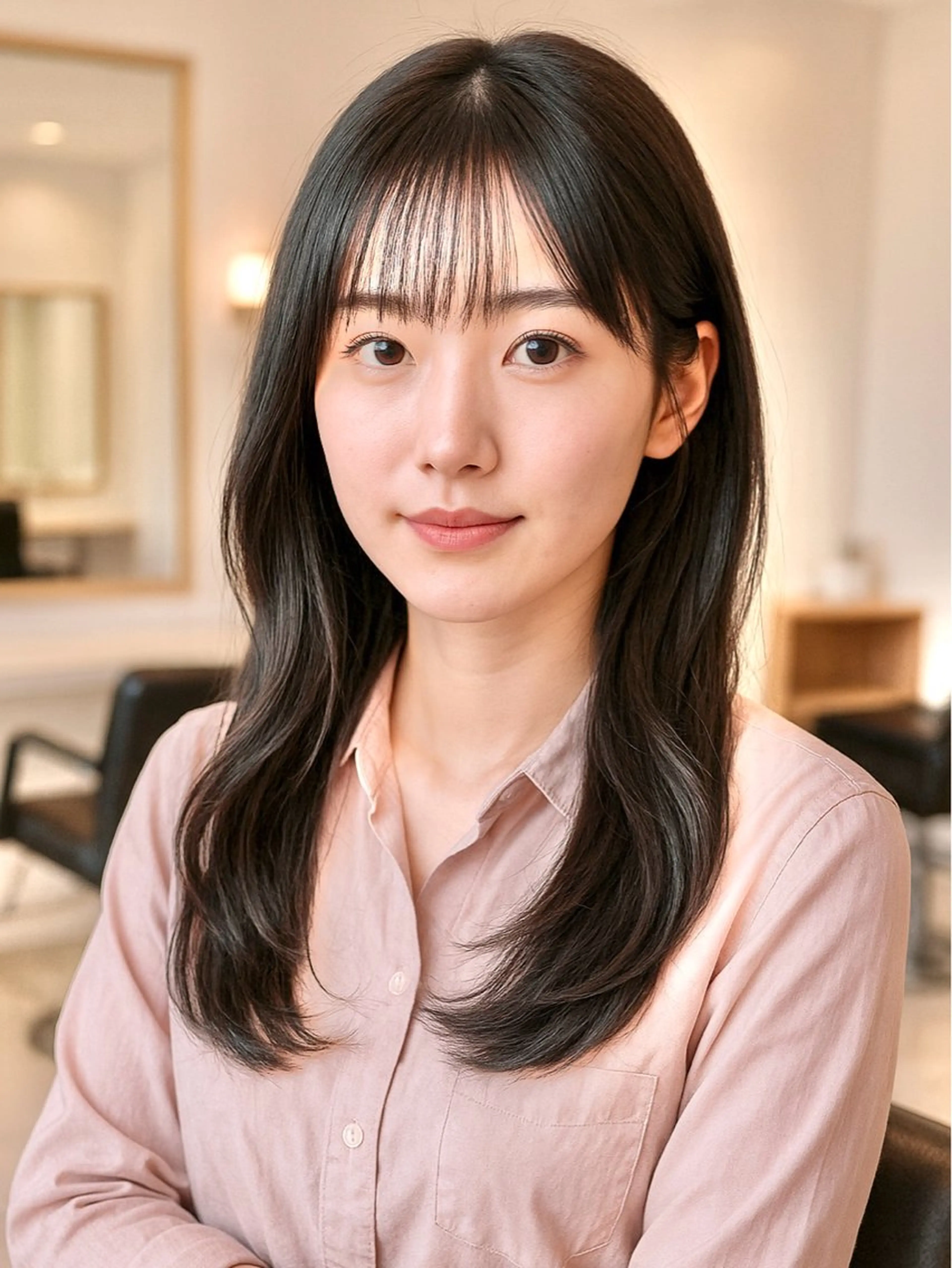 セミロング カラー 韓国風ヘア レイヤーカット シースルーバング ヘアカラー トリートメント 岡崎勇人/レイヤー/ 韓国/ケラチンTRのヘアスタイル