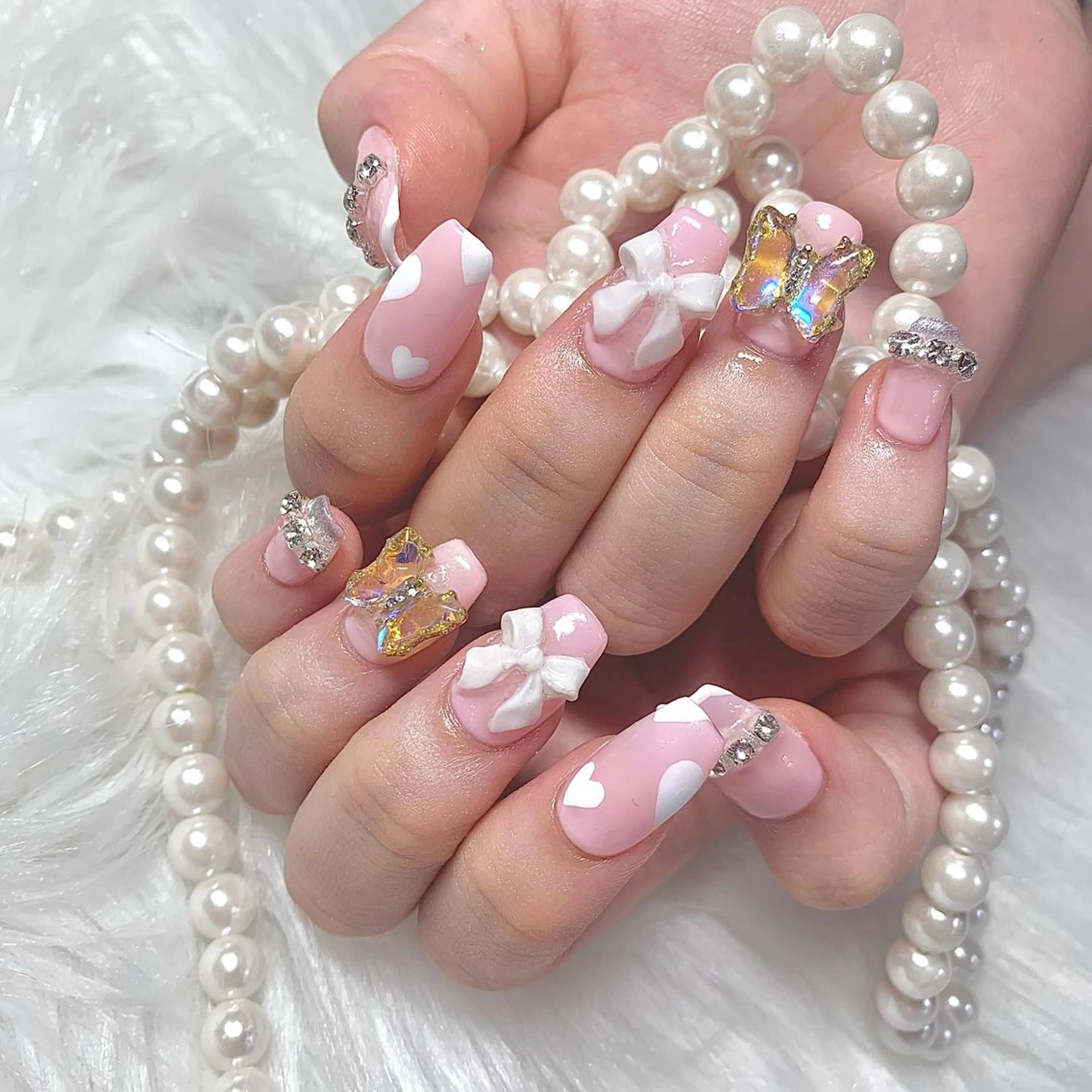 ネイル 韓国ネイル ピンク リボン ワンホンネイル élu by Noriko 前原のネイルデザイン