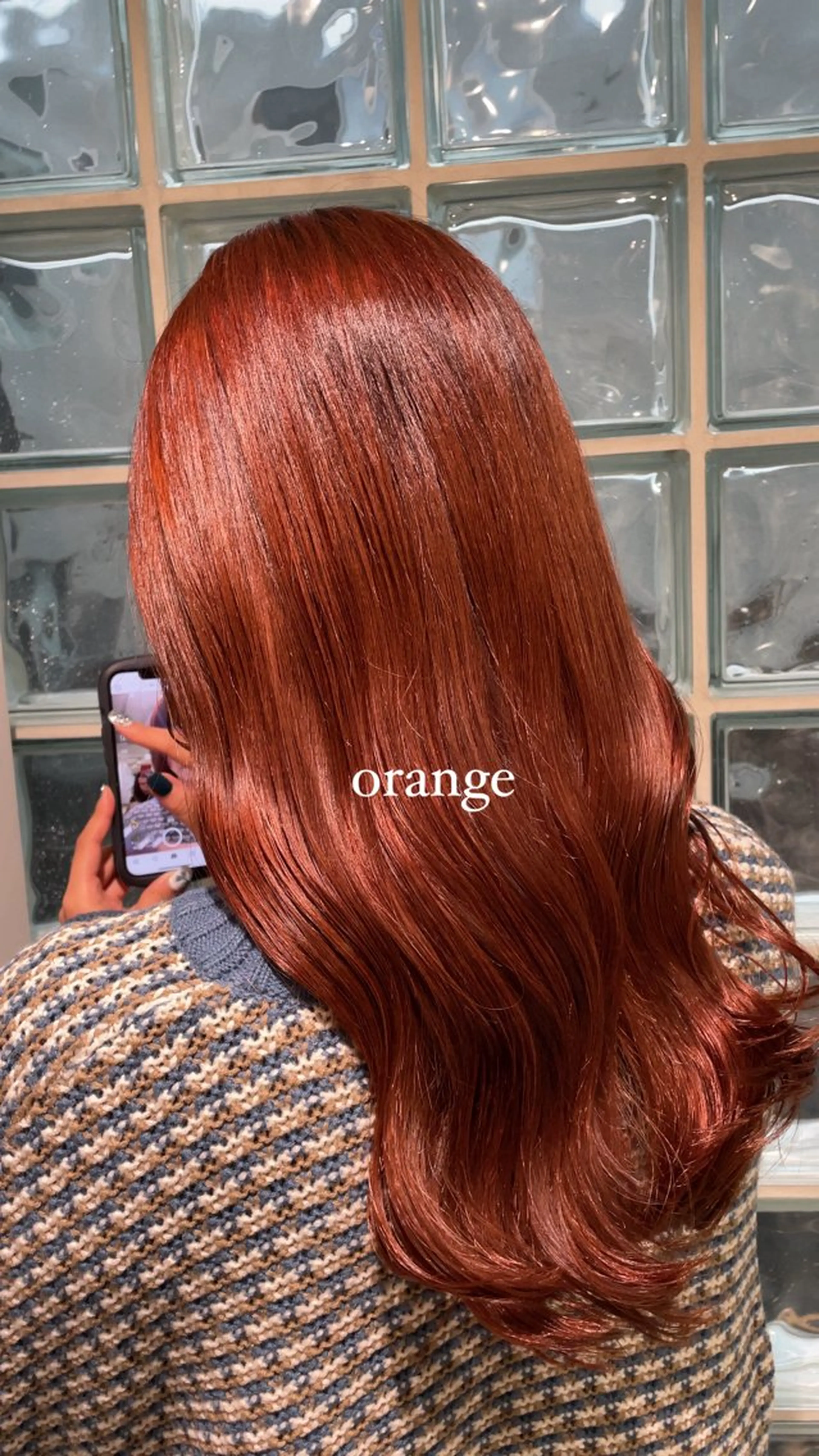 ロング カラー ブリーチ ブリーチなしカラー オレンジ ハッシュカット 暖色カラー/伊藤菜月のヘアスタイル