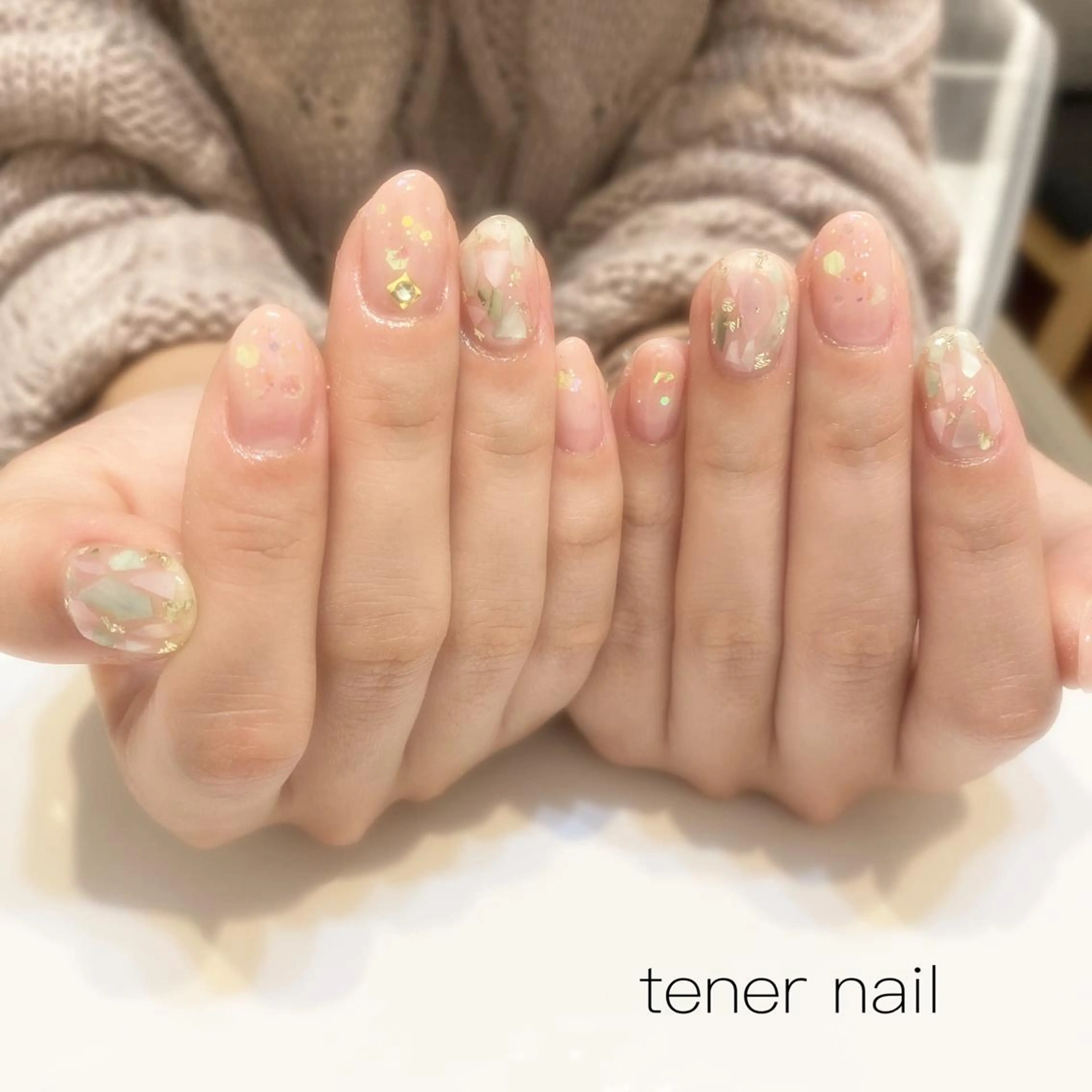 ネイル アートネイル グリーン 持ち込み ピンク テネルネイル tener nailのネイルデザイン