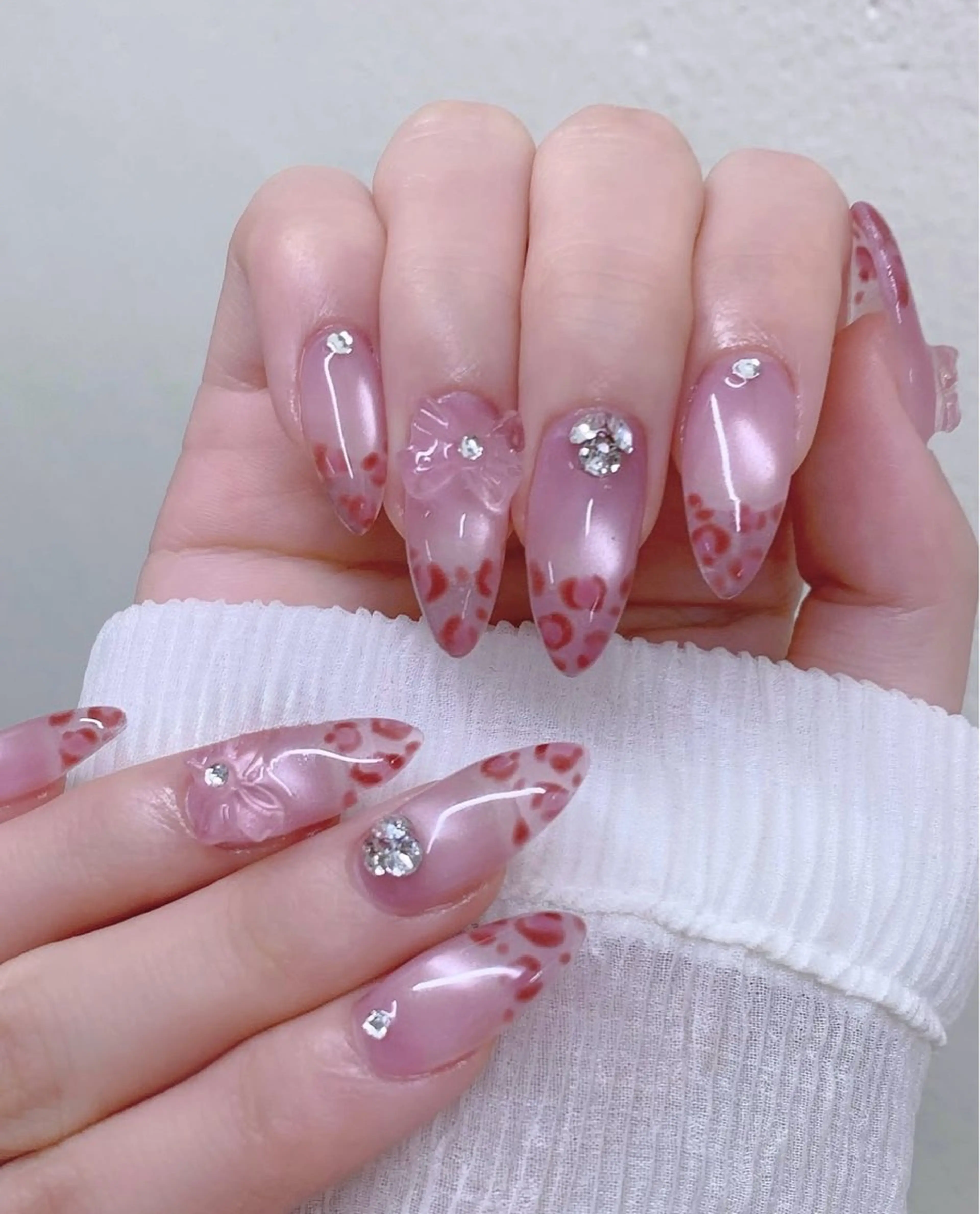 ネイル アニマル柄 ドット ジェルネイル 韓国ネイル ピンク NailSalon✨ Écrinエクランのネイルデザイン