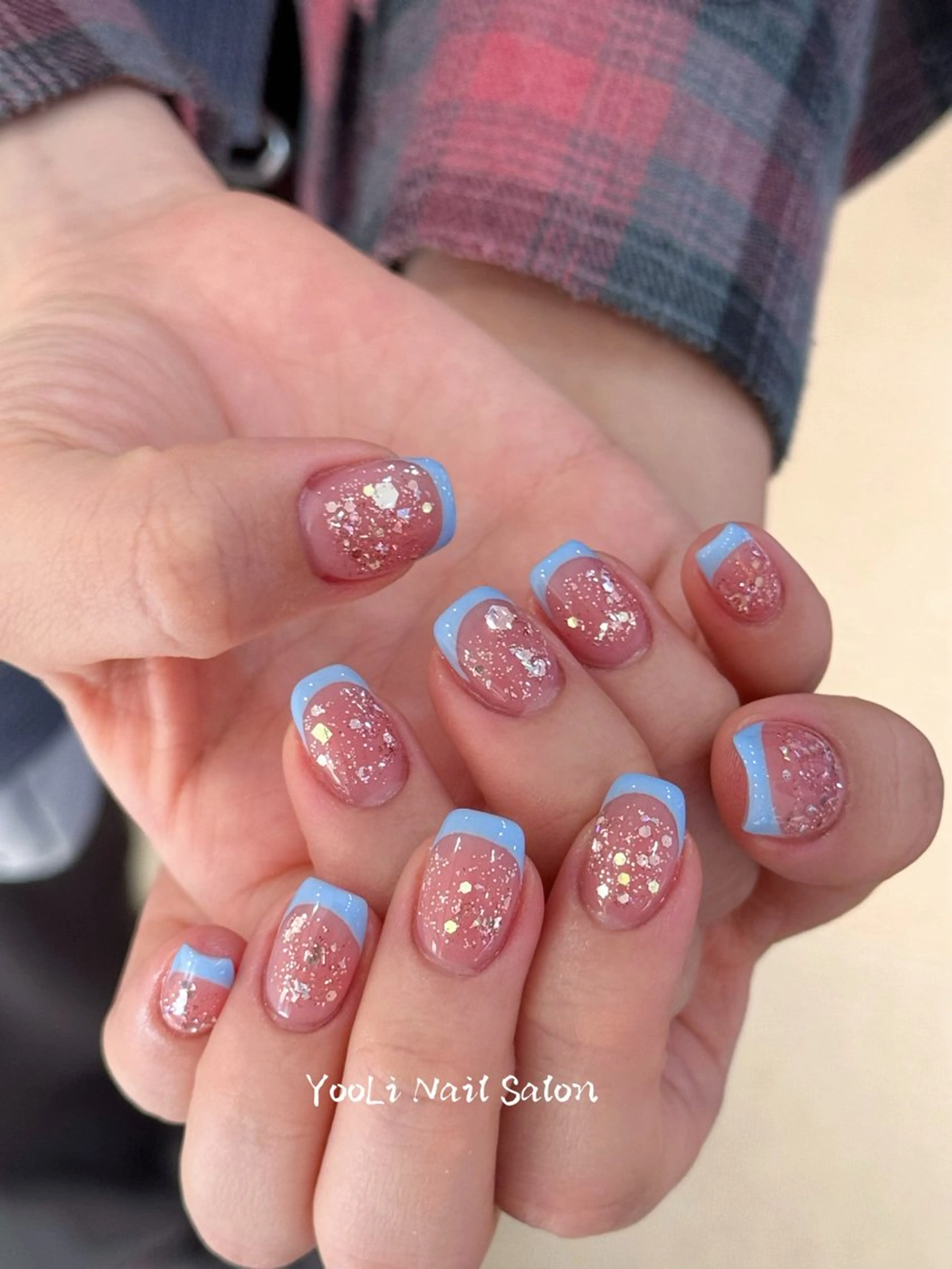 ネイル アートネイル オーロラネイル チークネイル フレンチネイル ガラスフレンチ 🎀🎀YooLi Nail Salonのネイルデザイン