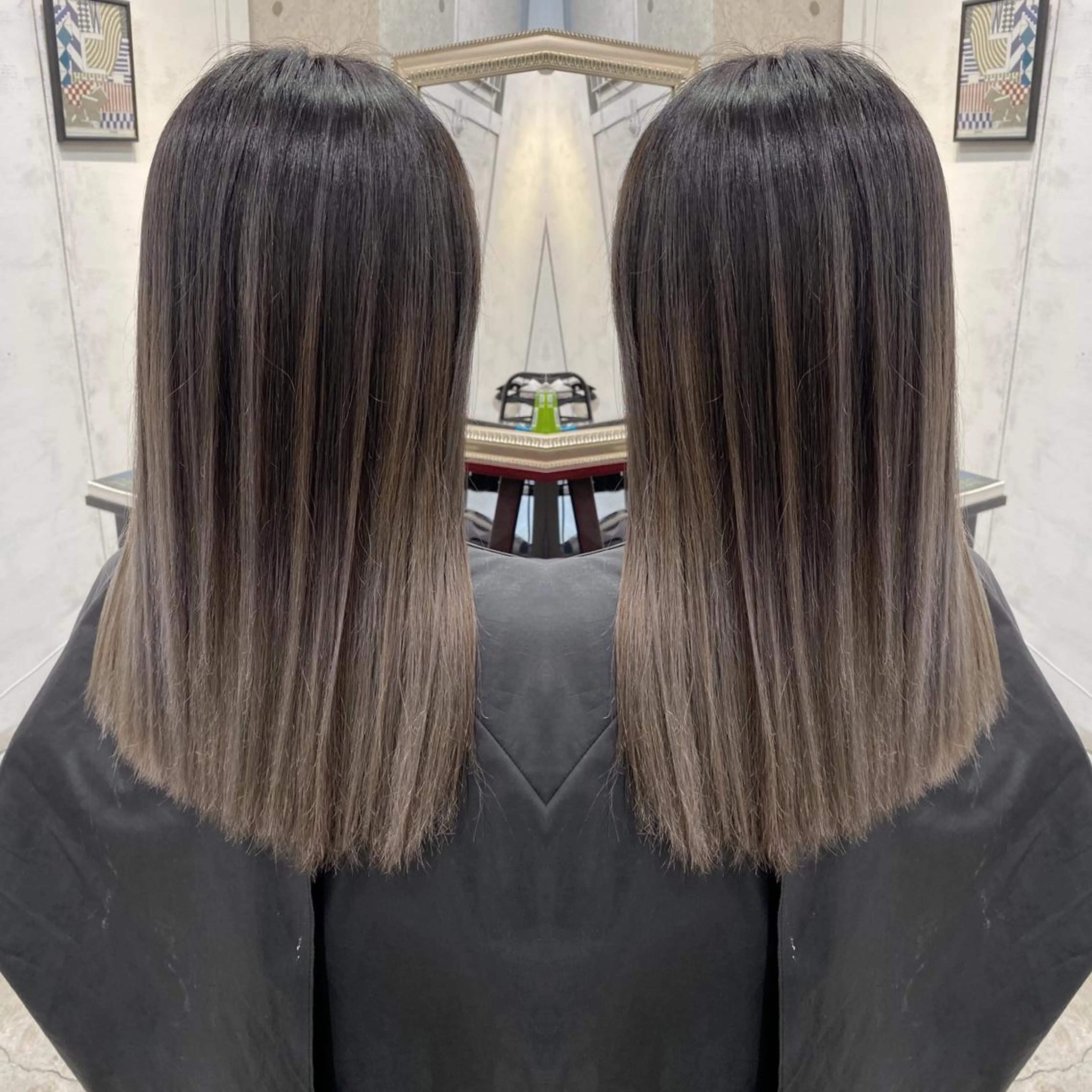 ミディアム カラー ヘアアレンジ バレイヤージュ レイヤーカット ヘアカラー トリートメント 縮毛矯正 髪質改善寺坂雄飛💐のヘアスタイル