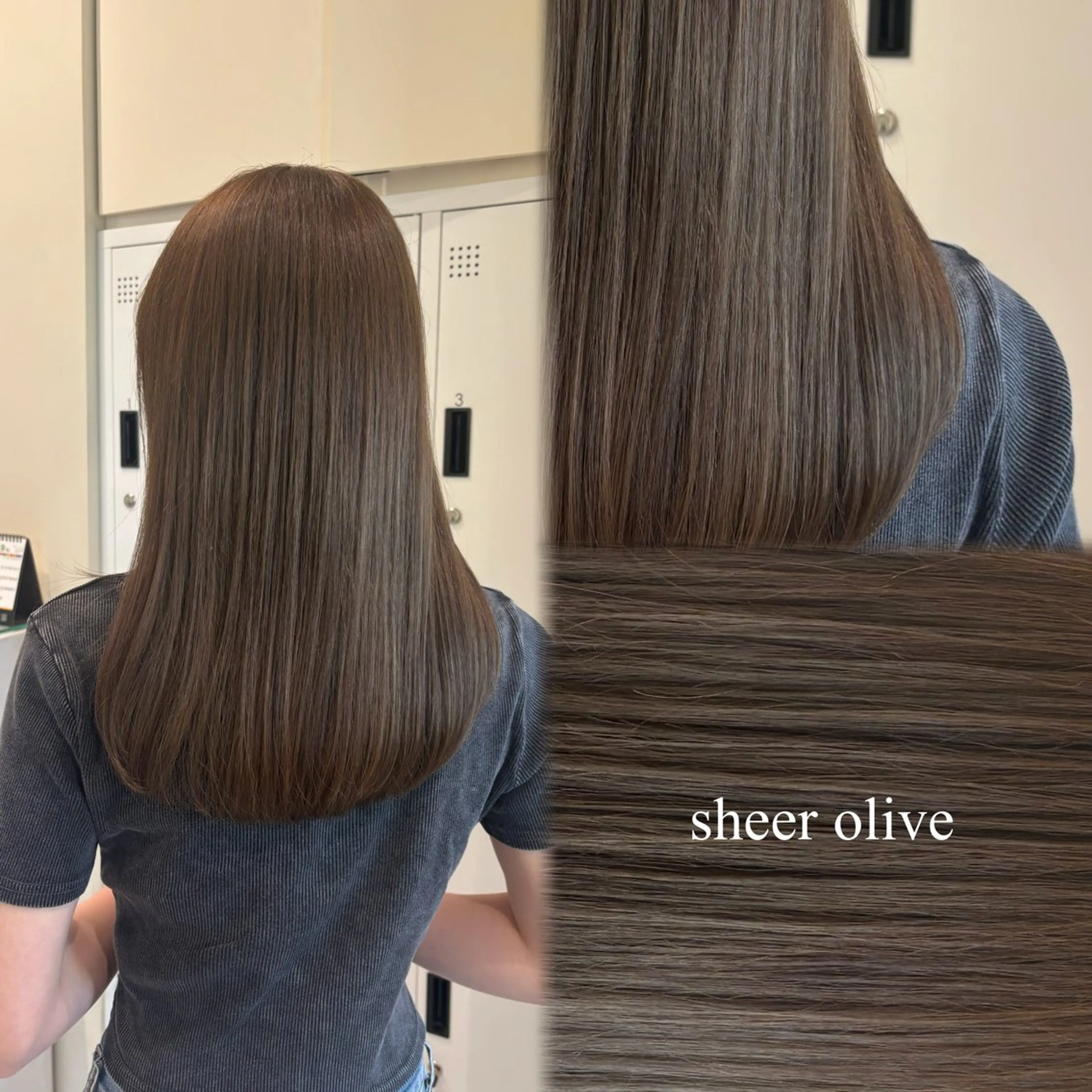 セミロング カラー ベージュカラー ブリーチ ブリーチなしカラー オリーブベージュ ヘアカラー 垢抜け小顔レイヤー オリーブ/スミレのヘアスタイル