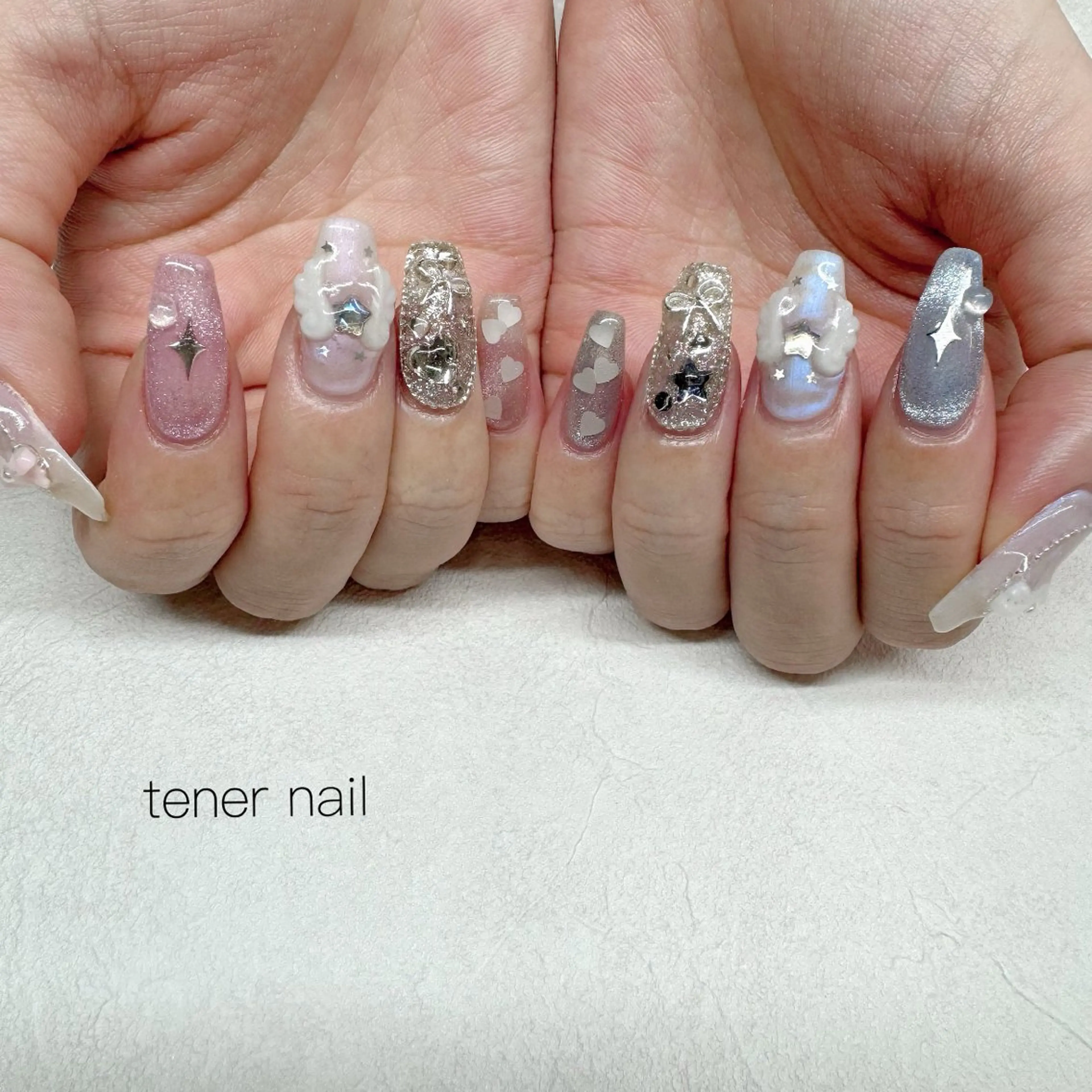 ネイル ブルー ピンク ハンドネイル テネルネイル tener nailのネイルデザイン
