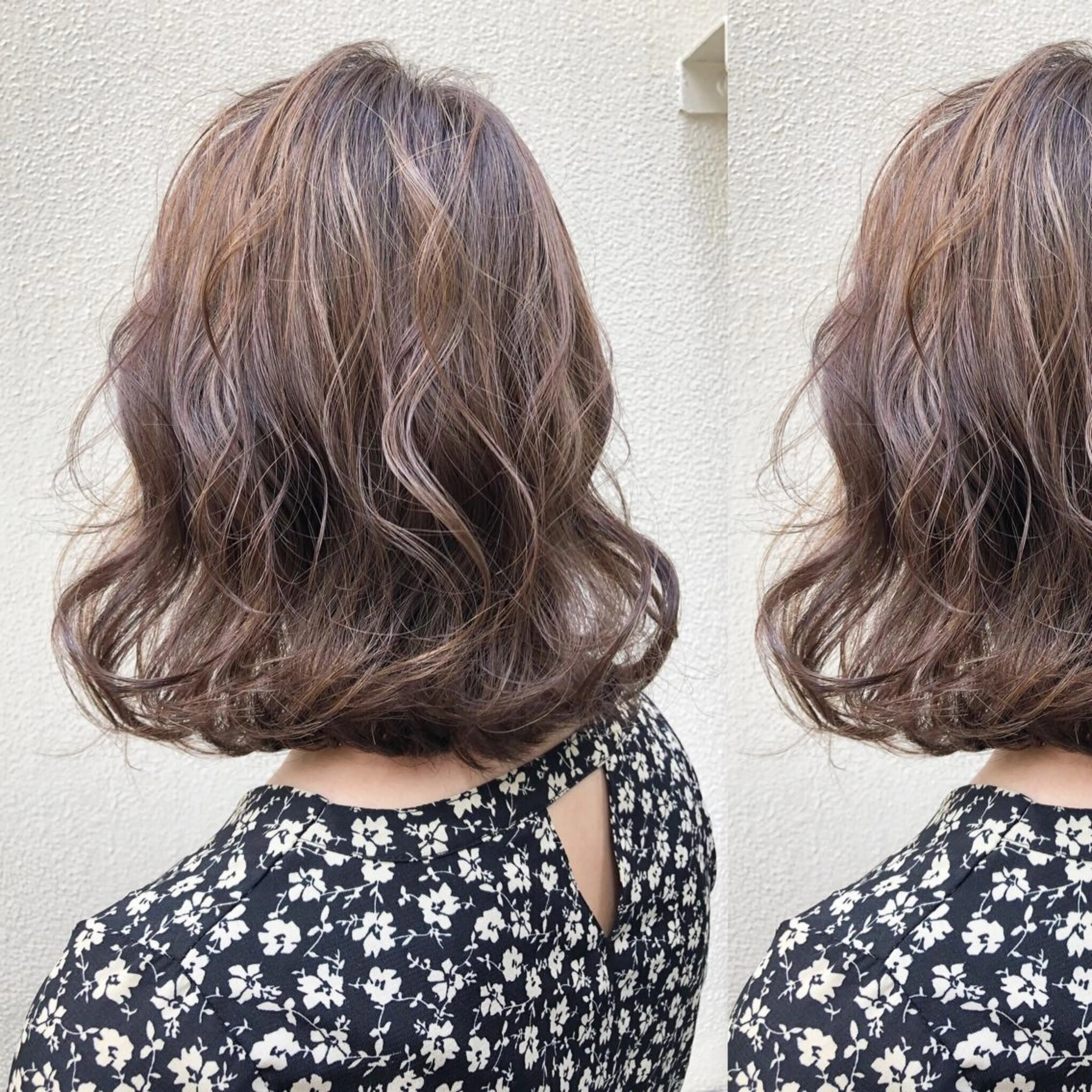 ミディアム カラー グレージュ ハイライトカラー ハイライト カット ヘアカラー トリートメント ツキノキ ミナのヘアスタイル