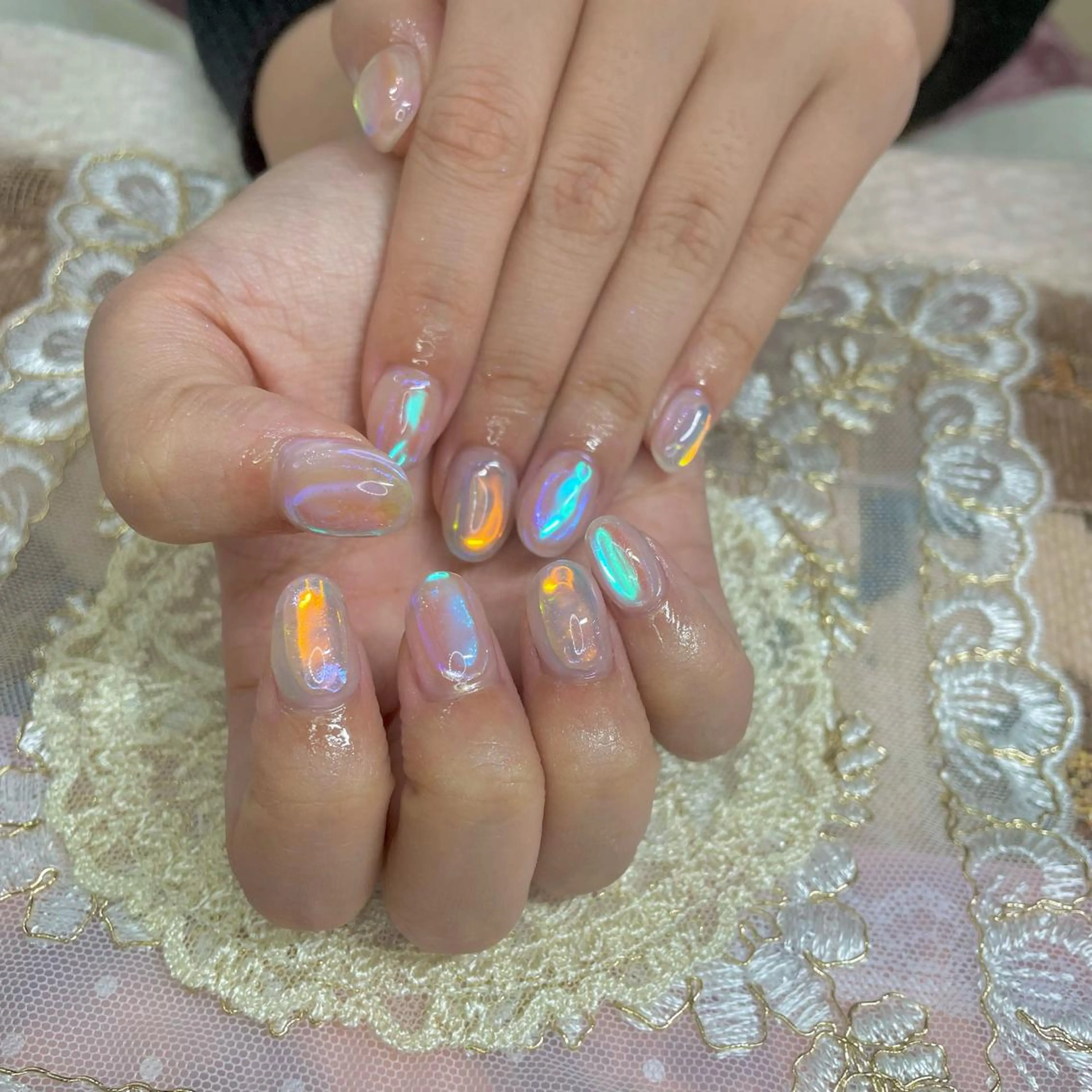 ネイル オーロラネイル 氷ネイル・うるうるネイル ミラーネイル J terrace Nailのネイルデザイン
