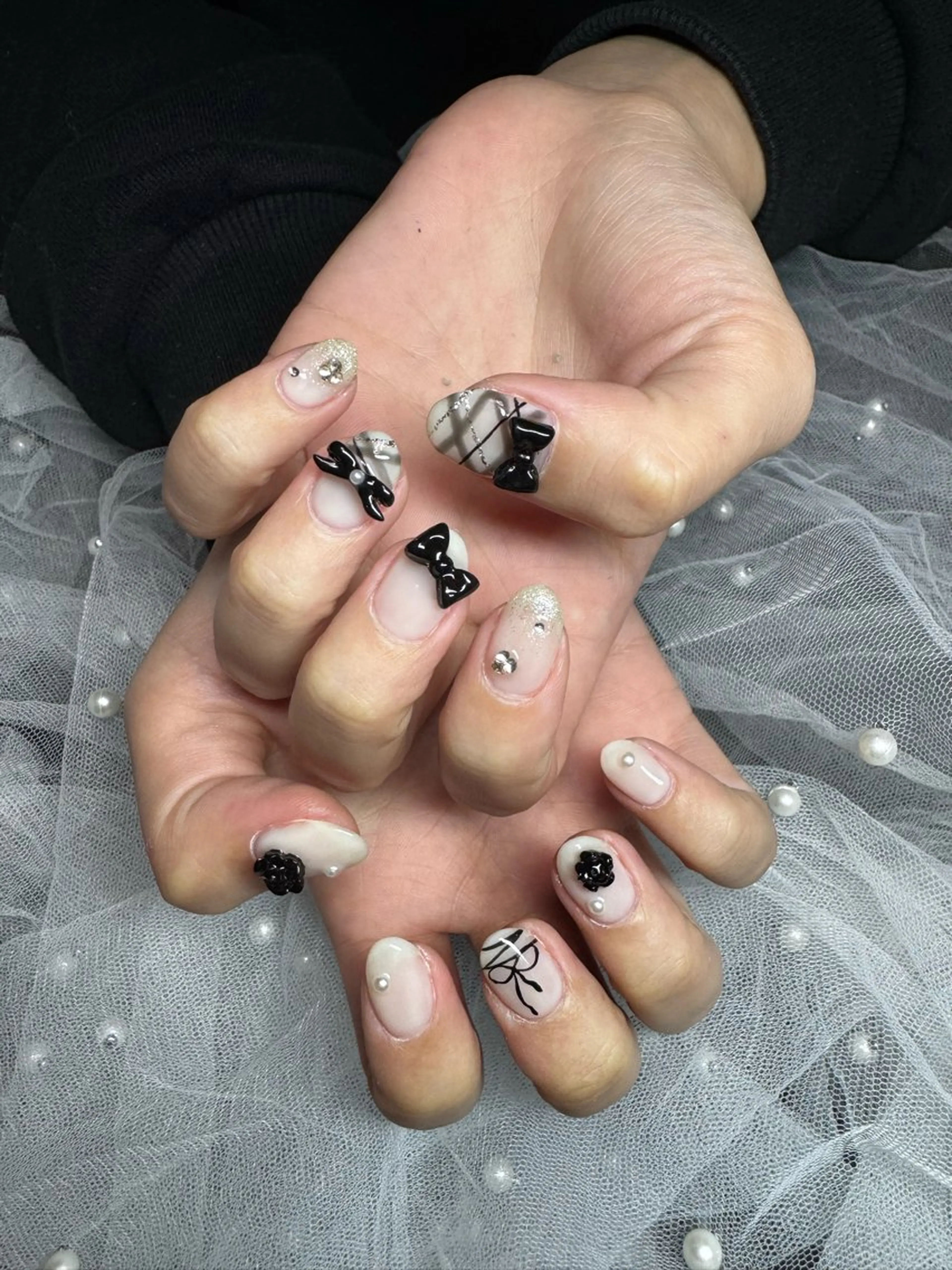 ネイル ガーリー ショートネイル ハンドネイル 🫧🎀nachi 🎀🫧のネイルデザイン