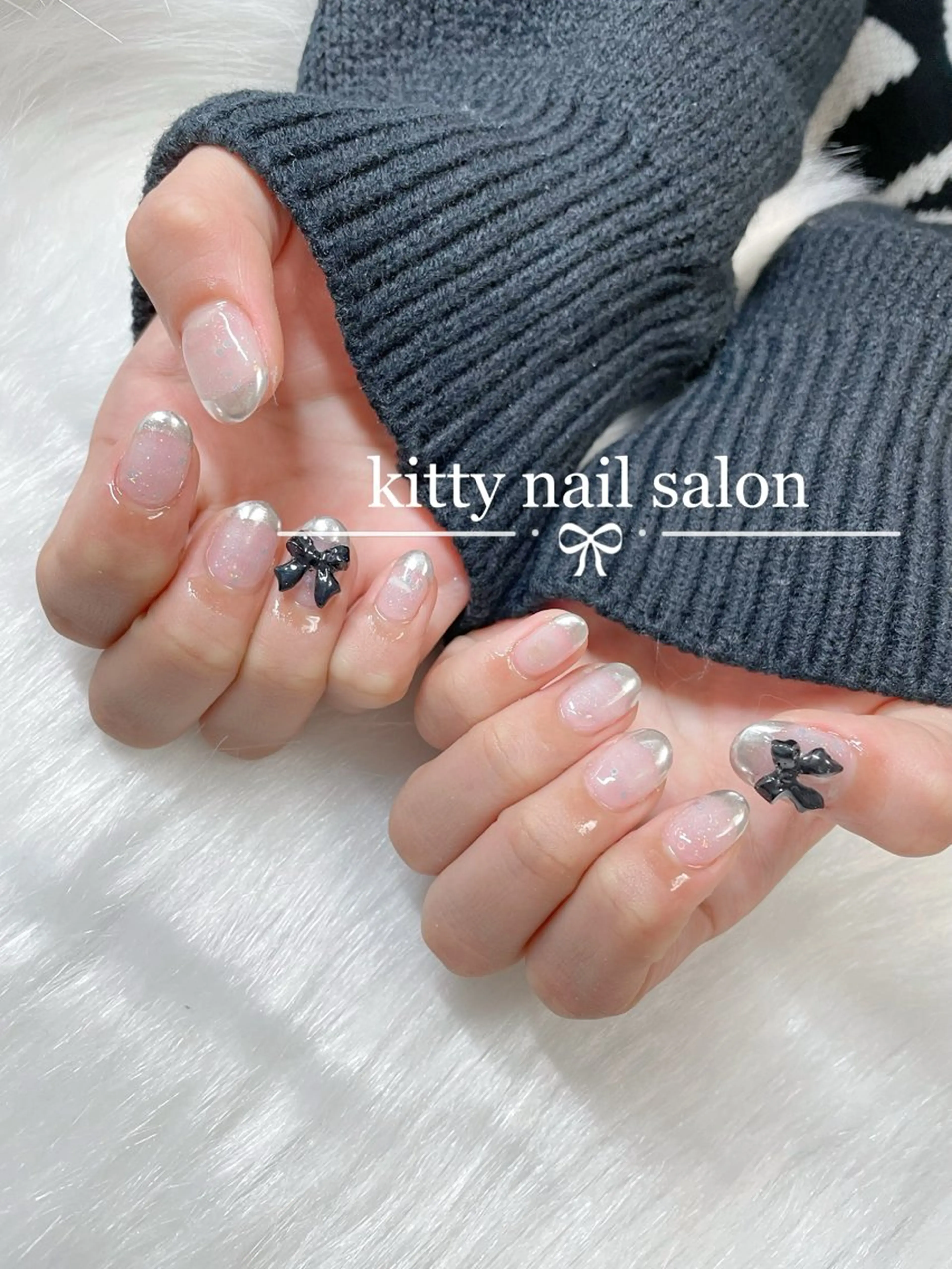 ネイル フレンチネイル ミラーネイル ストーンネイル kitty nail salonのネイルデザイン