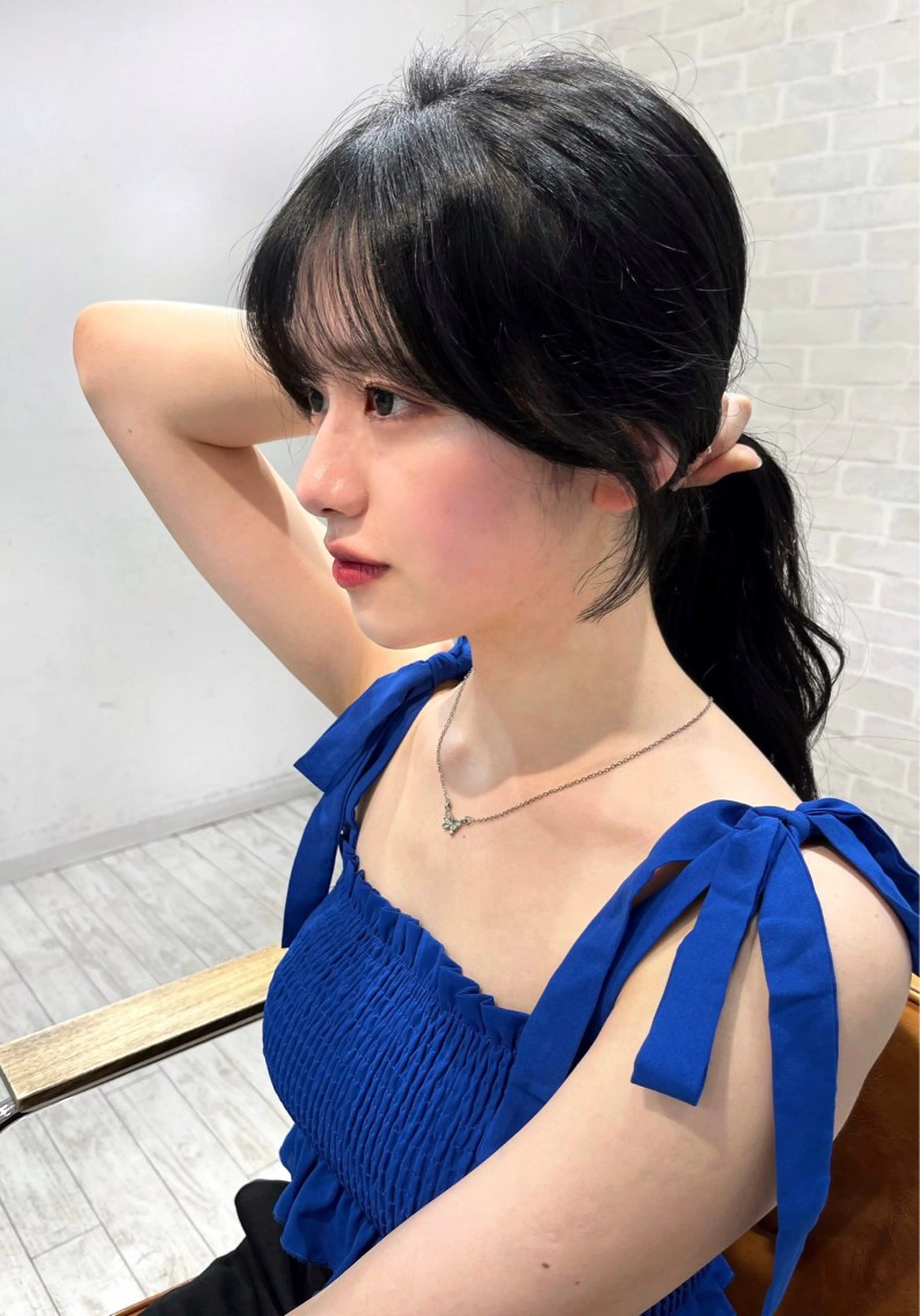 ロング カラー 黒髪 ブルーカラー ブルーブラック 顔まわりレイヤー レイヤーカット カット ヘアカラー 【韓国ヘア×透明感 カラー】笹谷 莉未のヘアスタイル