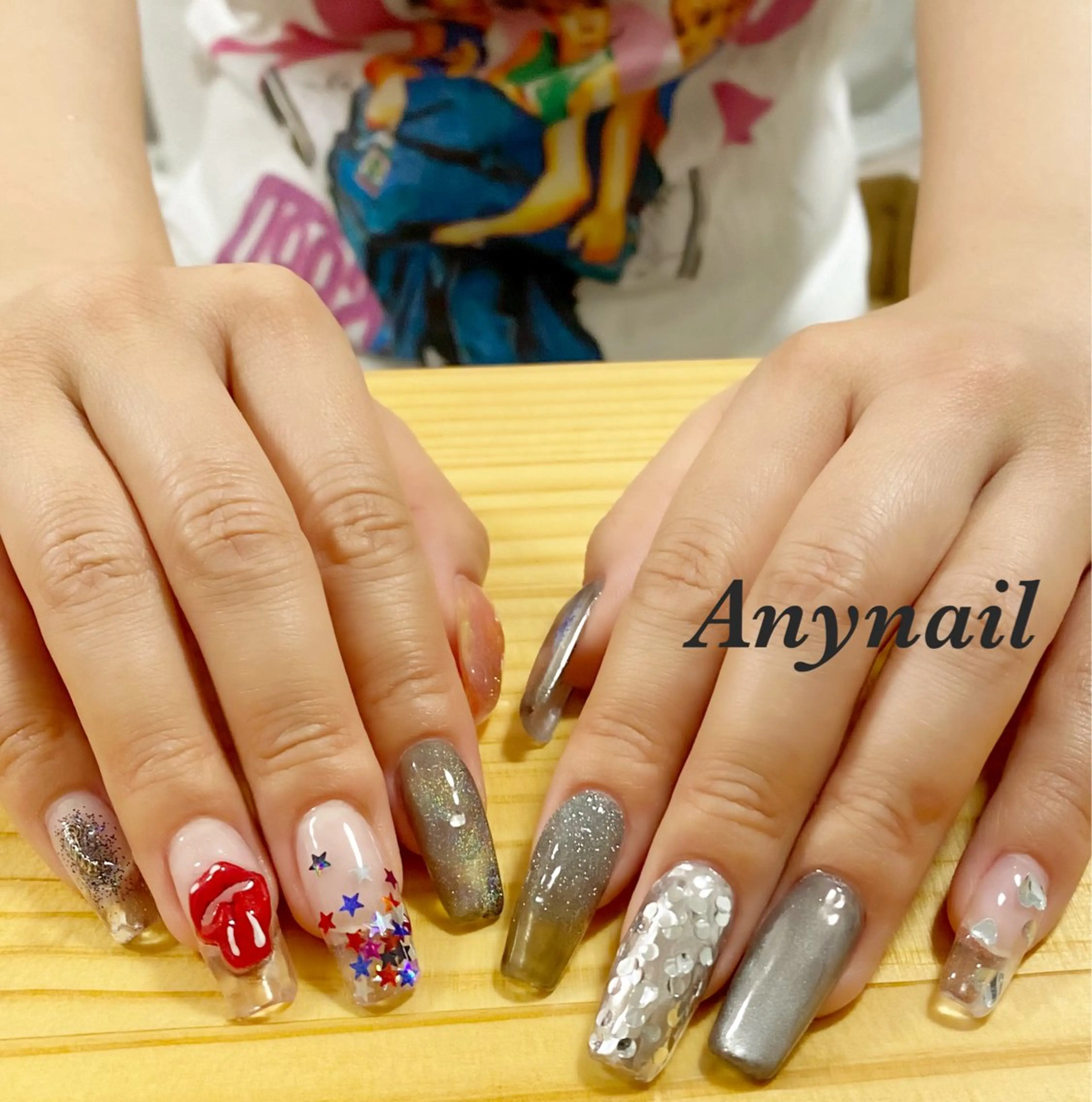 ネイル ブルー クリアネイル フラッシュネイル ホログラムネイル マグネットネイル 岩澤 恵子のネイルデザイン