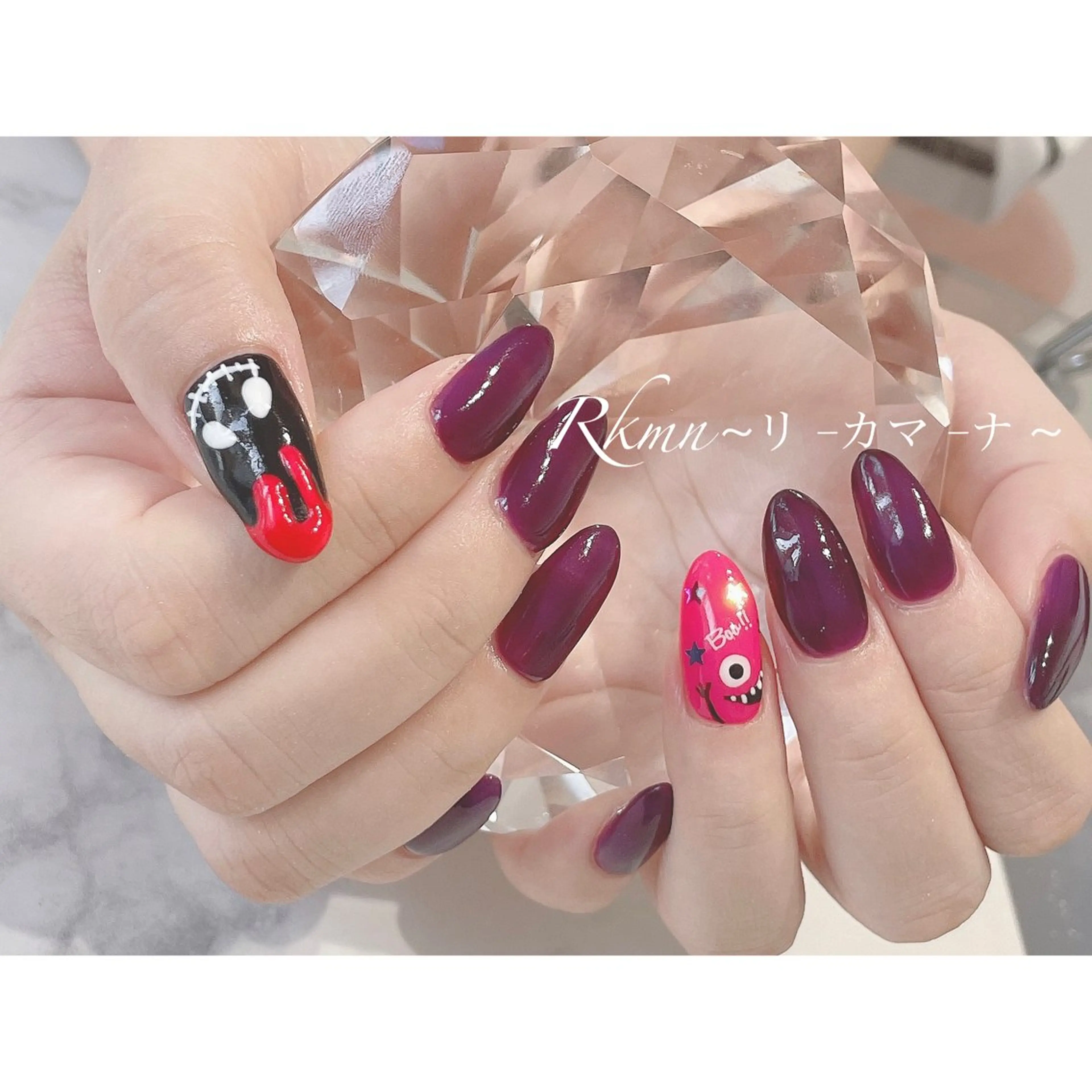 ネイル アートネイル ハロウィン パープル 春ネイル ハンドネイル フットネイル ハンドケア Rkmn ~リ-カマ-ナ~のネイルデザイン