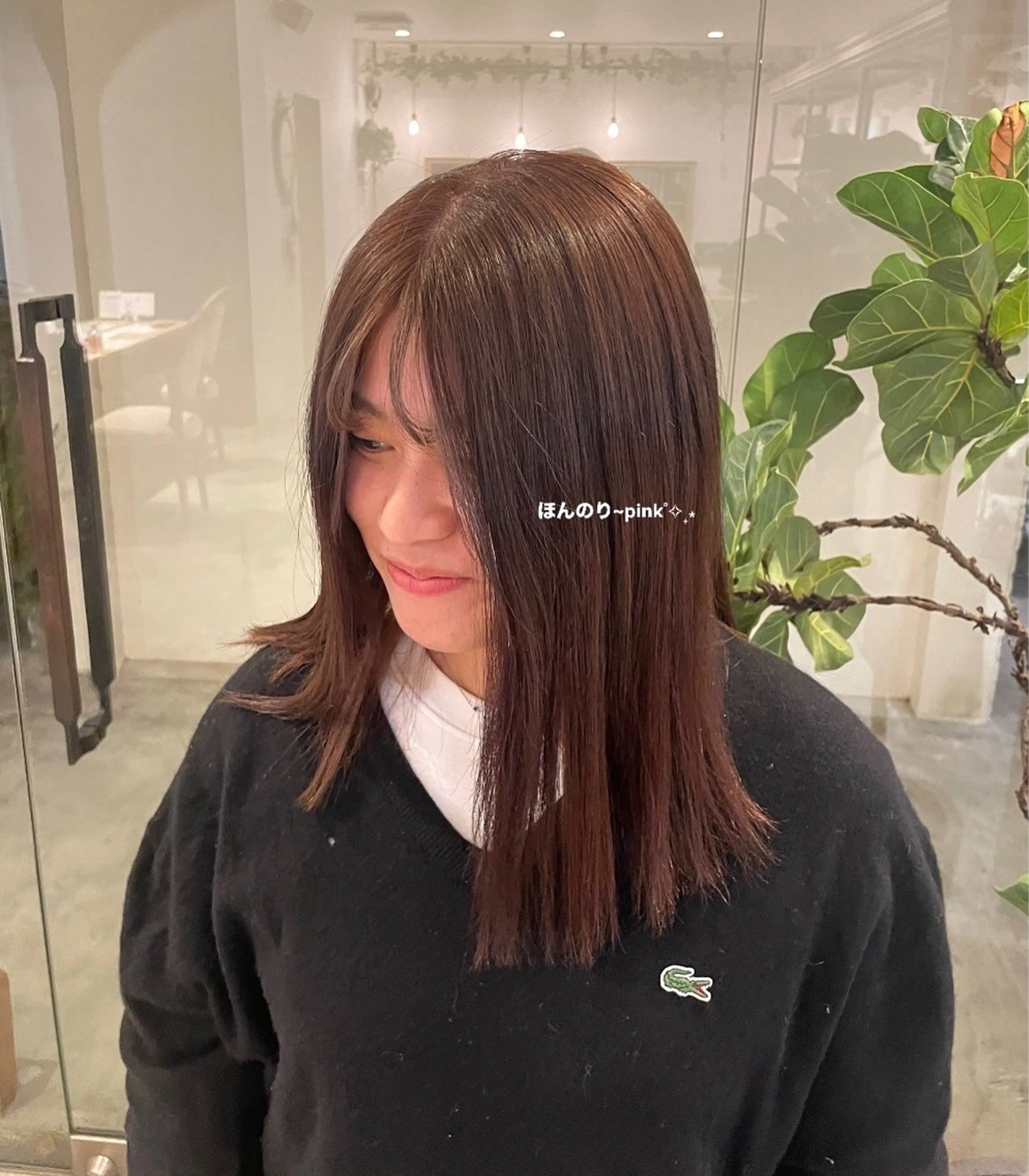 セミロング ピンクブラウン トリートメント 南場 智美のヘアスタイル