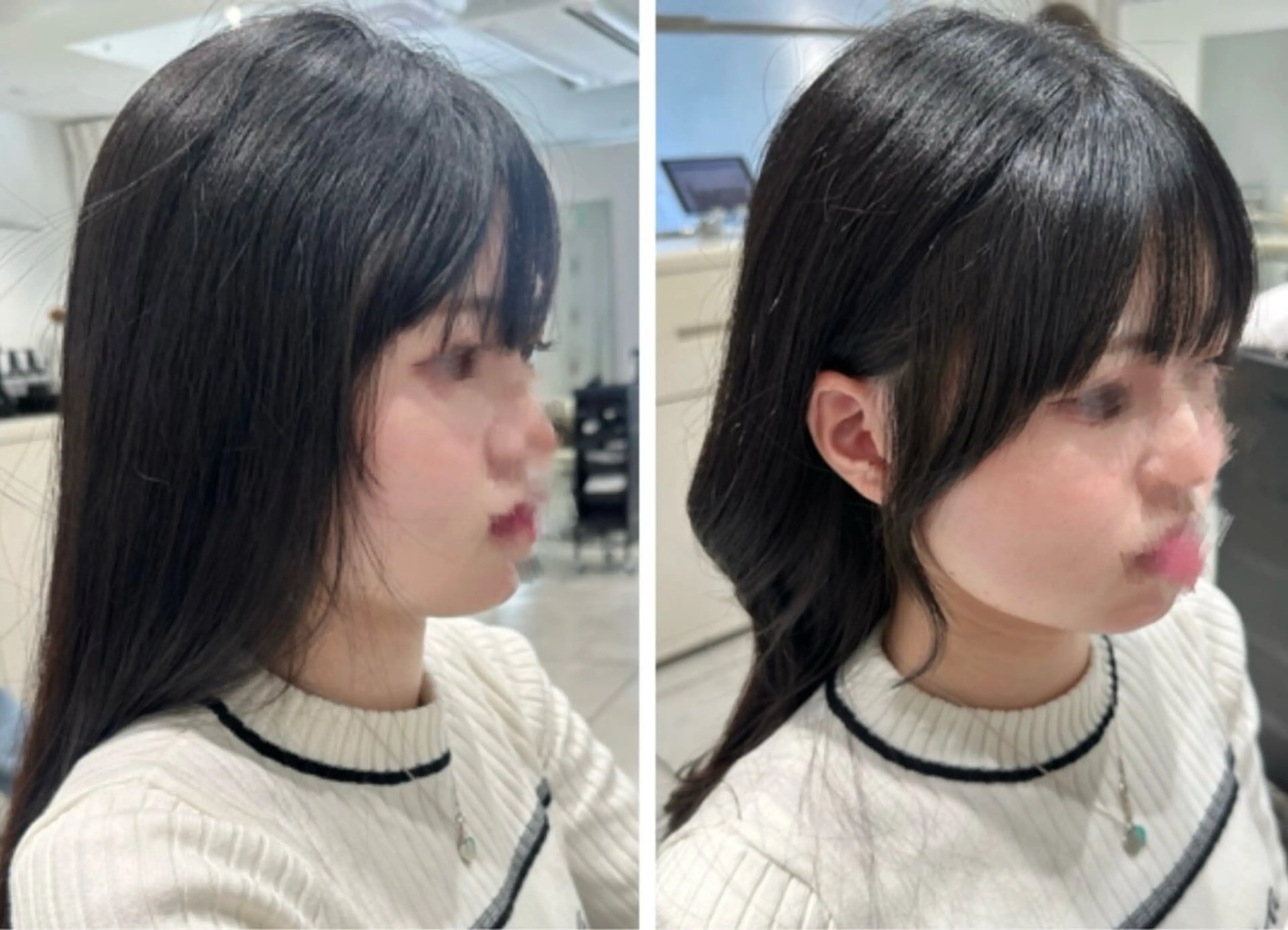 セミロング 顔周りカット 小顔カット 短めショートカット カットモデルのヘアスタイル