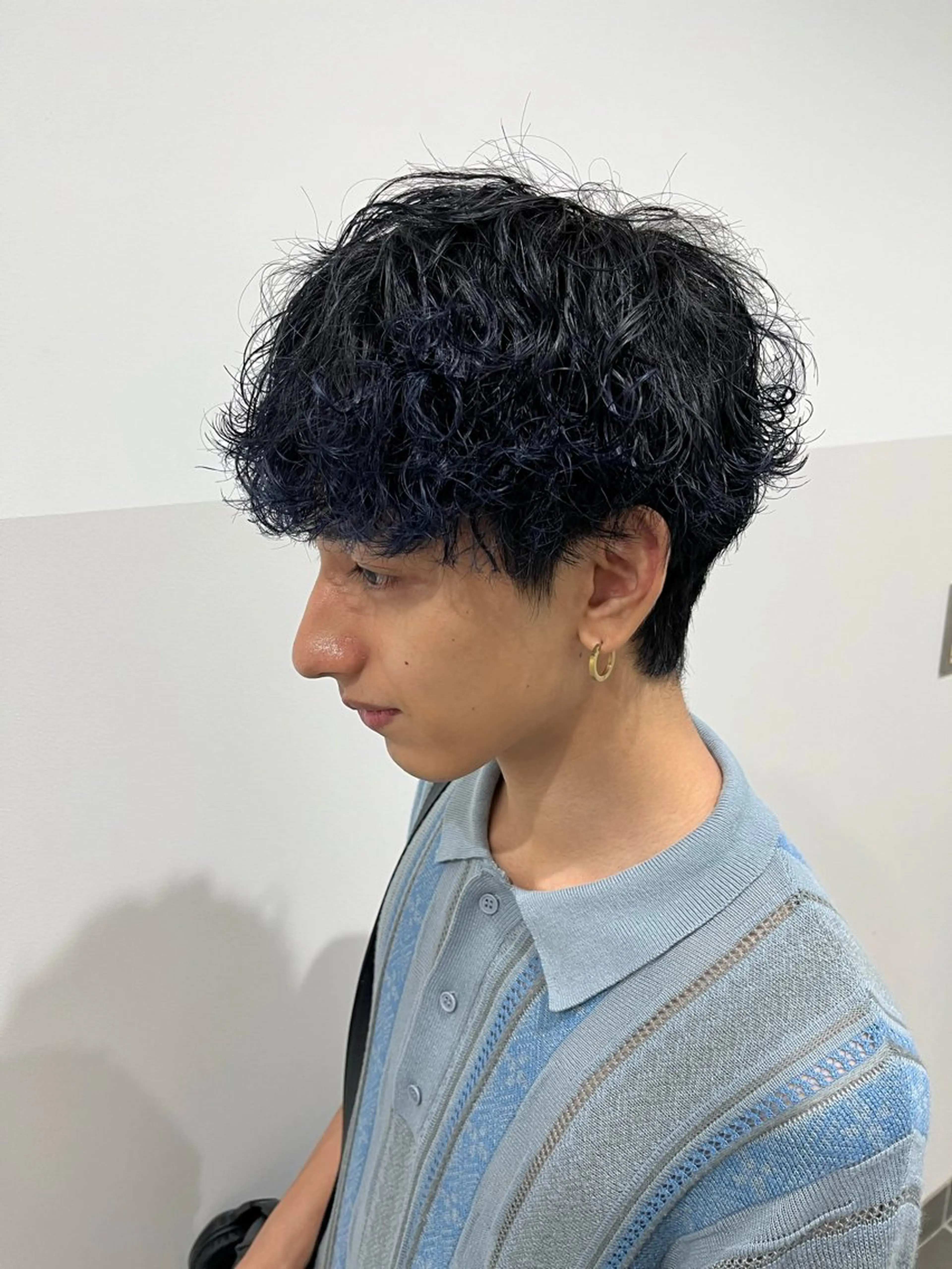 カラー パーマ メンズ メンズパーマ 黒髪 ブルーカラー ブルーブラック ヘアカラー トリートメント Ken 縮毛矯正/韓国風ヘアのヘアスタイル