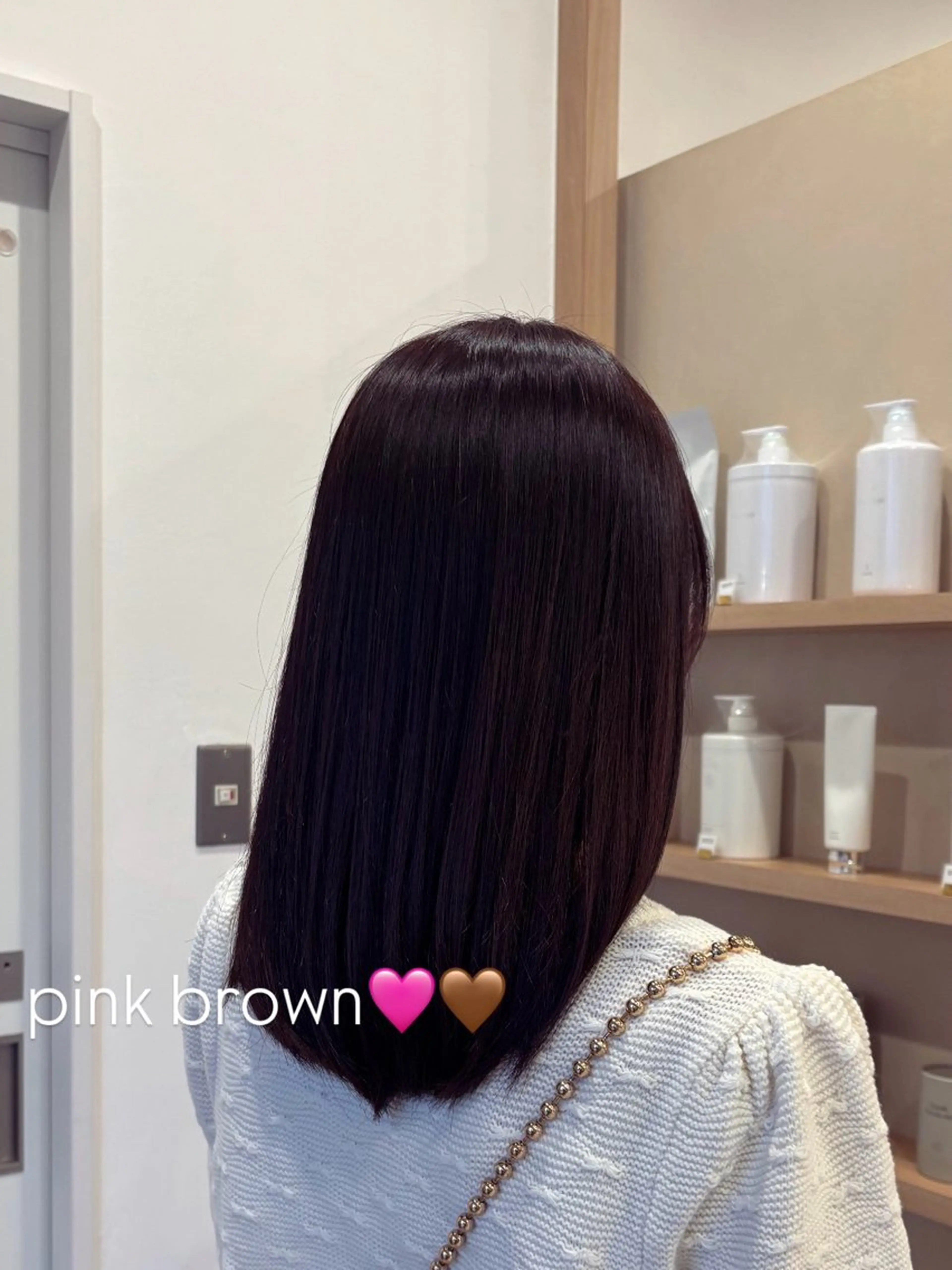 ミディアム カラー ブリーチ ブラウンカラー ブリーチなしカラー ピンクカラー ピンクブラウン ヘアカラー 服部　心春 ｜カラーモデル募集のヘアスタイル