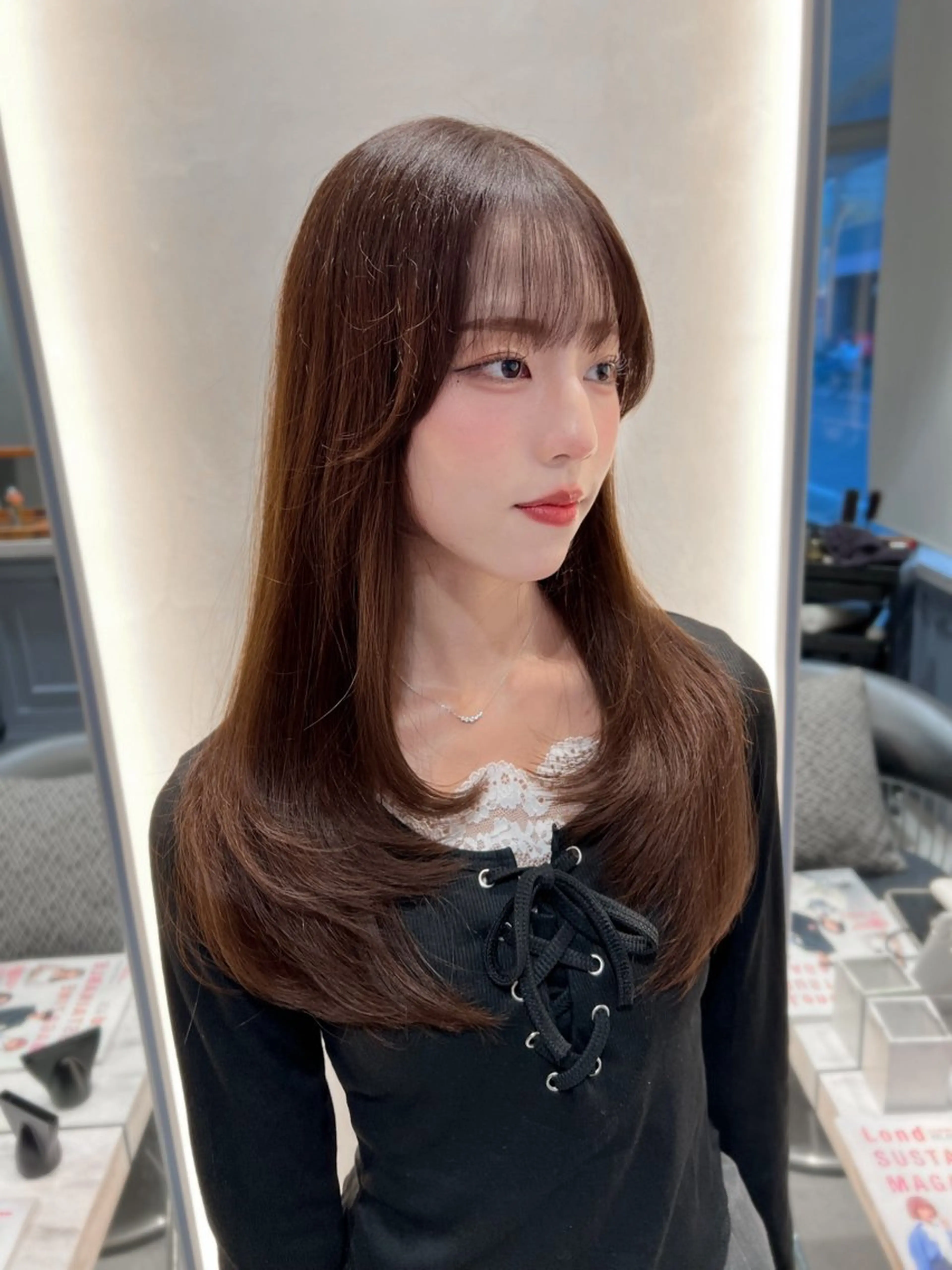 セミロング 顔周りカット 韓国風ヘア レイヤーカット 韓国レイヤーカット/ 縮毛矯正/羽田航のヘアスタイル