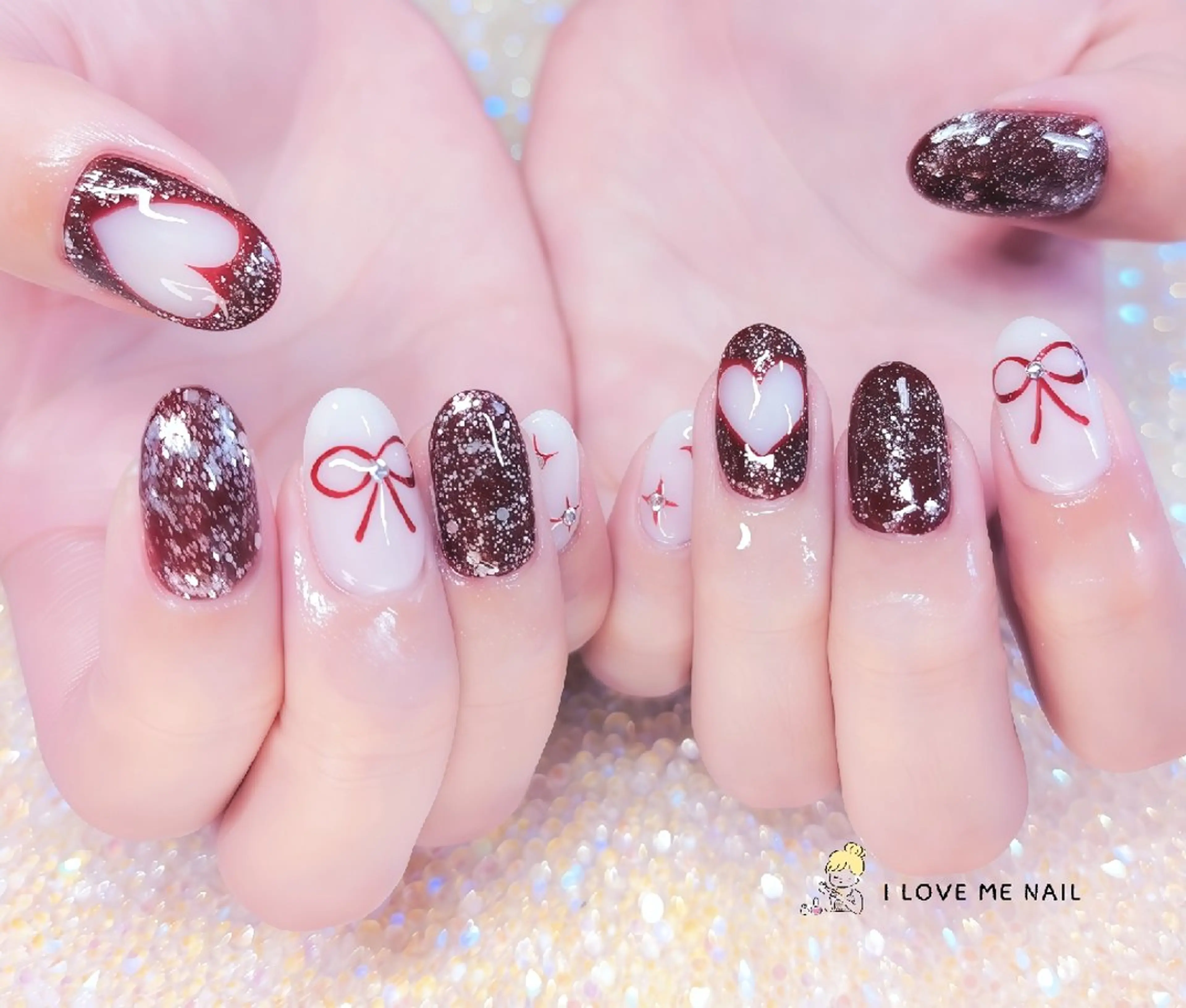 ネイル 長さ出し ハート 韓国ネイル マグネットネイル ニュアンスネイル ハンドネイル I LOVE ME NAIL.｡.:*♡のネイルデザイン