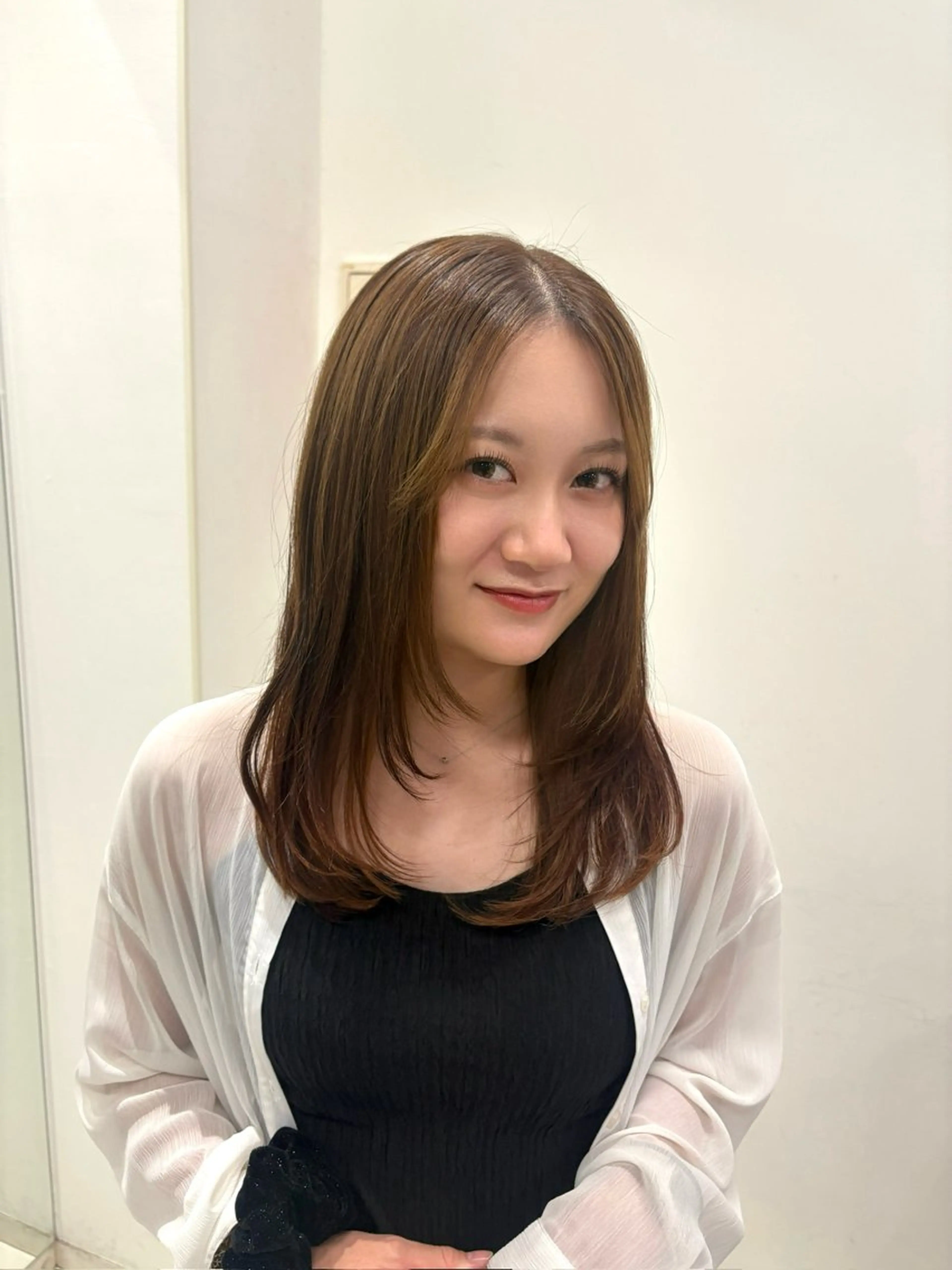 セミロング カラー ベージュカラー レイヤーカット クロスパーマ/うる艶 カラー/Kurumiのヘアスタイル