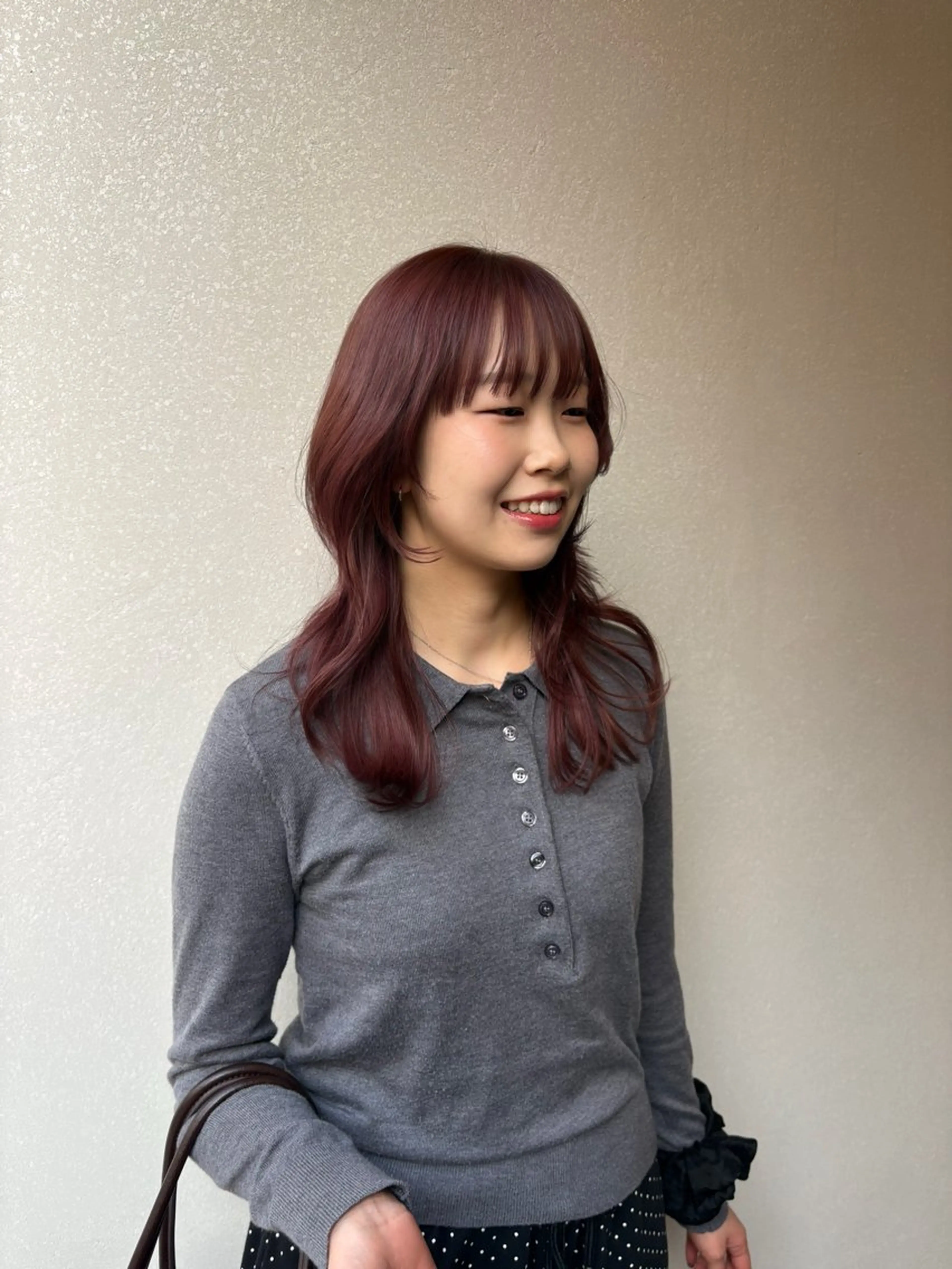 セミロング カラー ブラウンカラー ピンクカラー ピンクブラウン 顔まわりレイヤー レイヤーカット カット ヘアカラー トリートメント 艶髪縮毛矯正/レ イヤー/atsumiのヘアスタイル