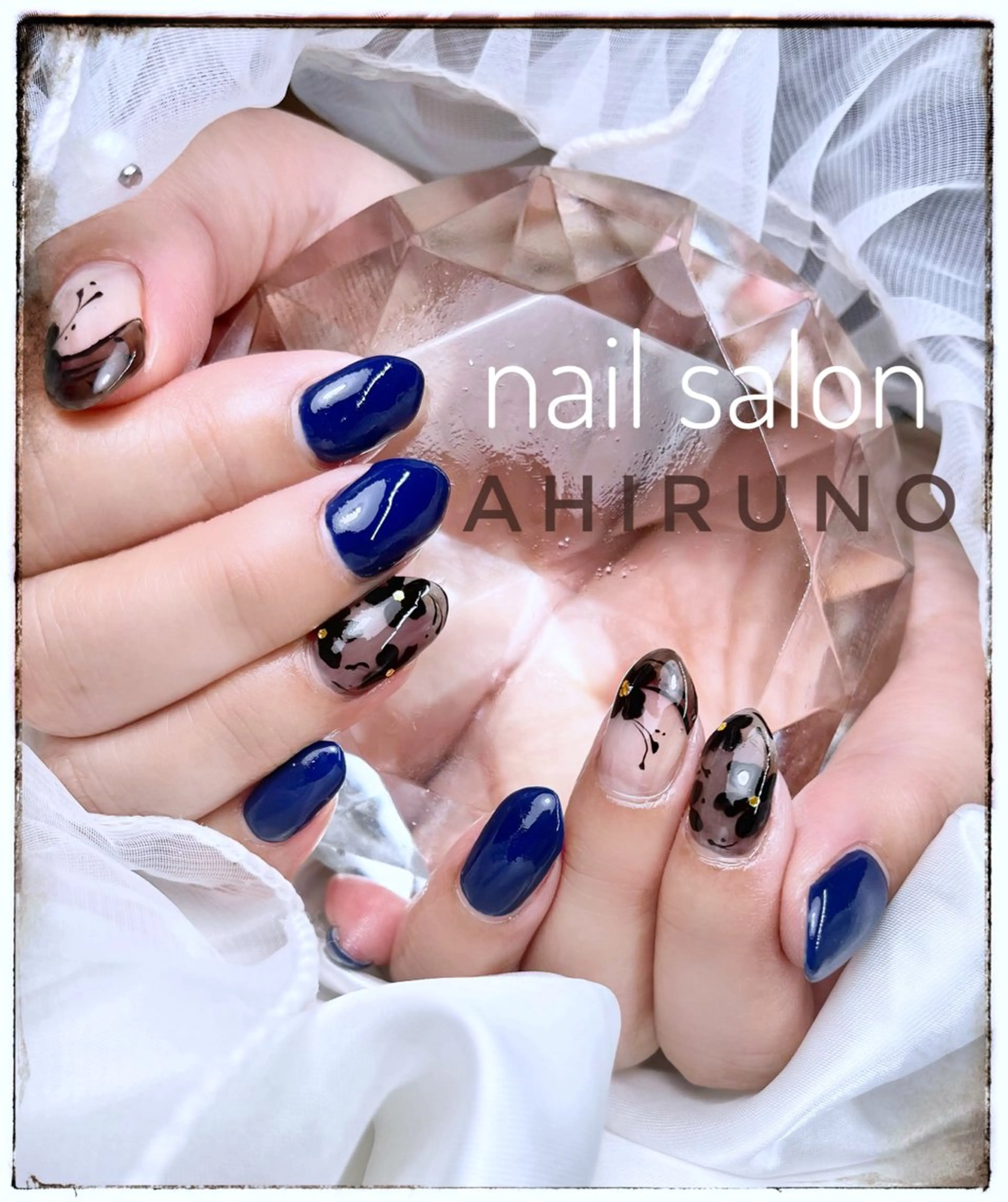 ネイル フラワーネイル ネイビー ワンカラーネイル 東京あきる野市ネイル ✿ ｙｕiのネイルデザイン