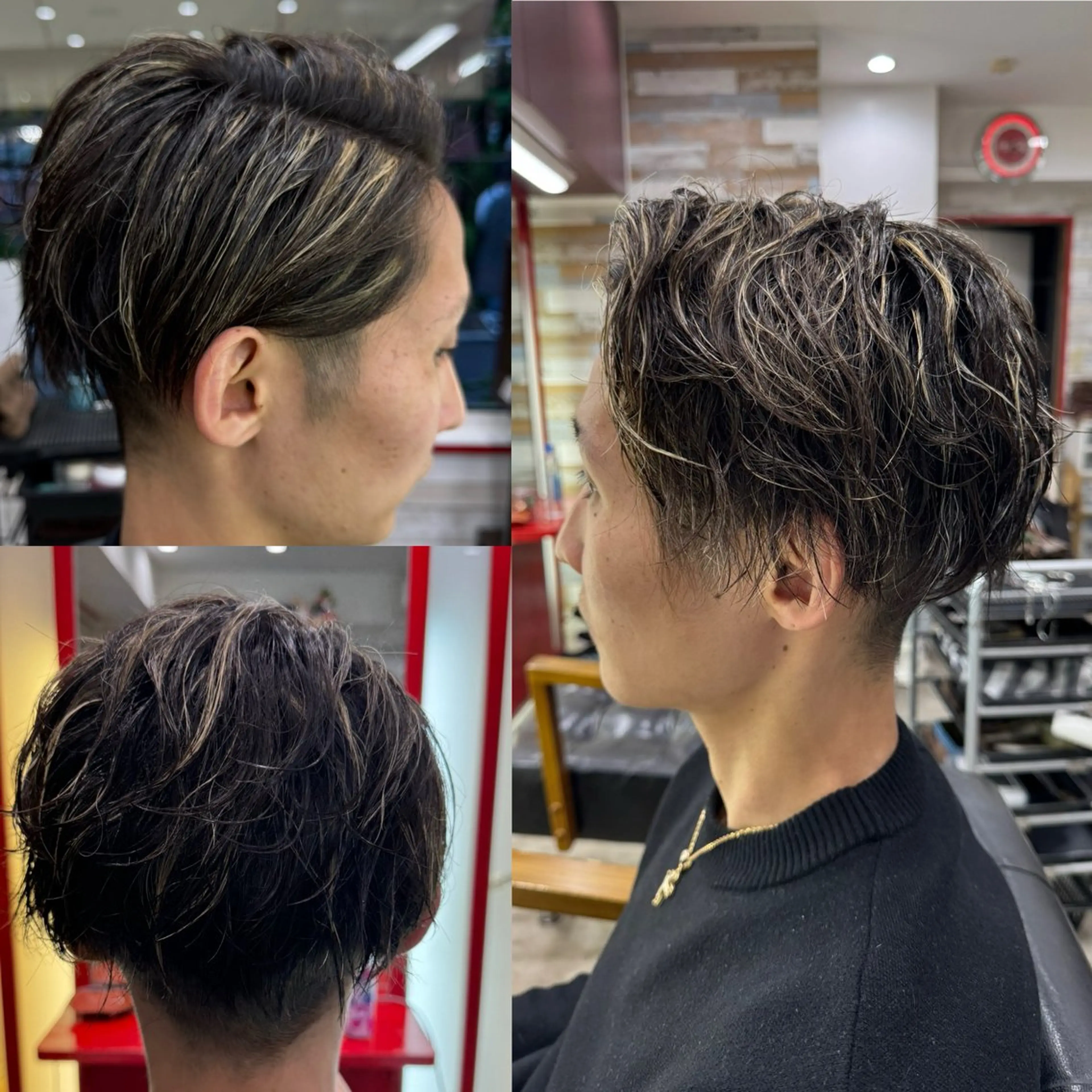 ミディアム カラー パーマ メンズ メンズハイライト ハイライトカラー ハイライト 看板犬がお出迎え◎ 初めてでも安心◎のヘアスタイル