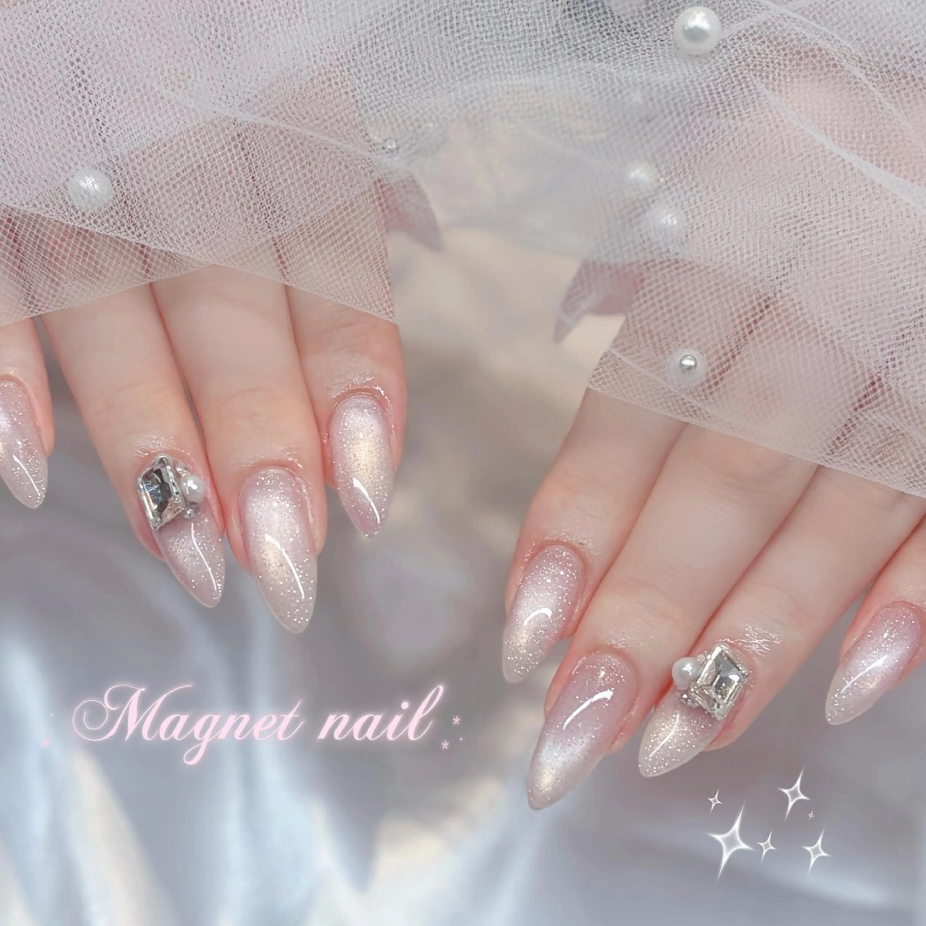 ネイル キラキラネイル ラメ(グリッター) マグネットネイル シンプルネイル ワンホンネイル ハンドネイル ぷりゅねる 心斎橋のネイルデザイン