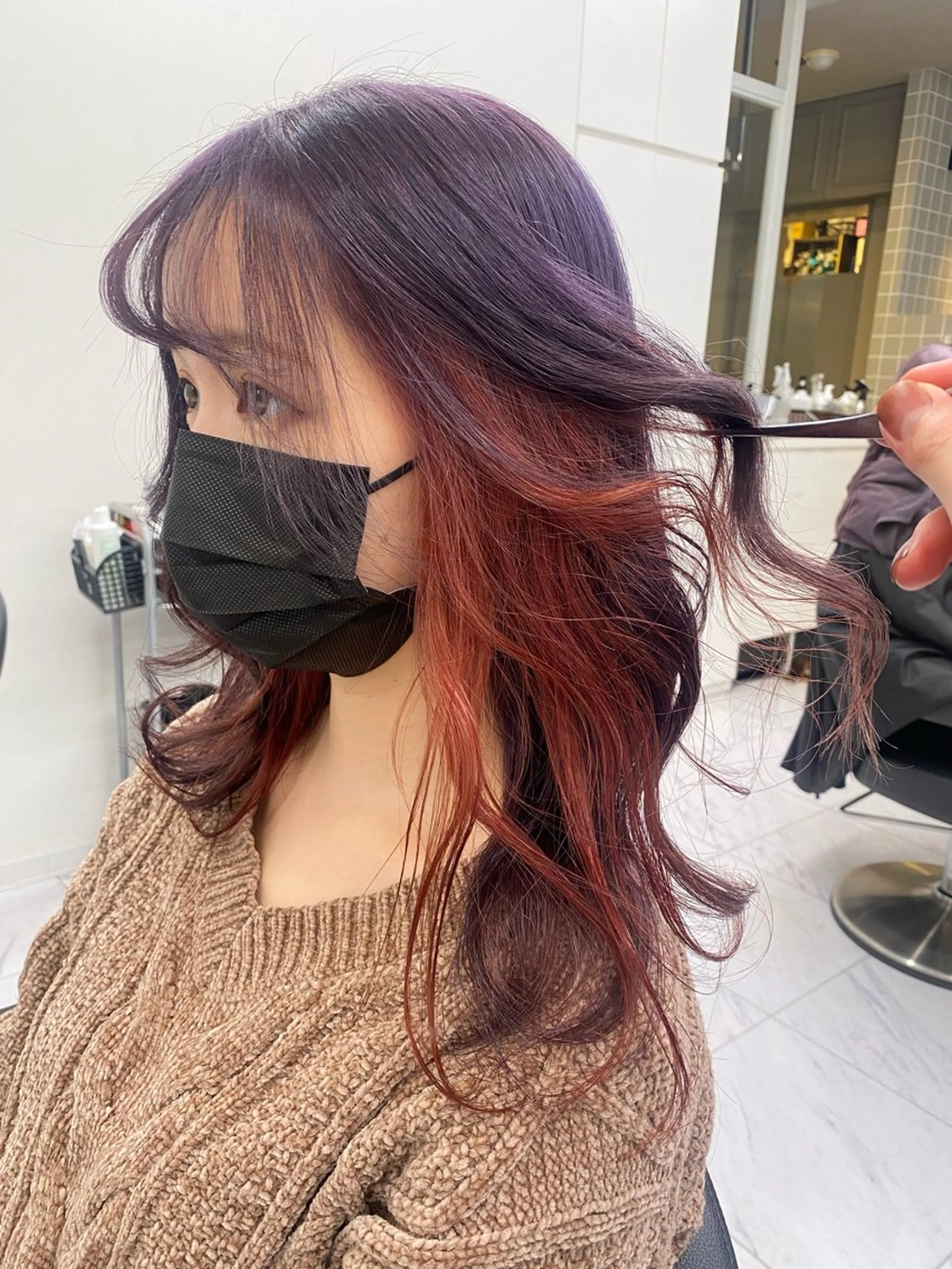 カラー ヘアカラー ヘアセット 韓国レイヤー似合わせ 透明感カラー飛我💗のヘアスタイル