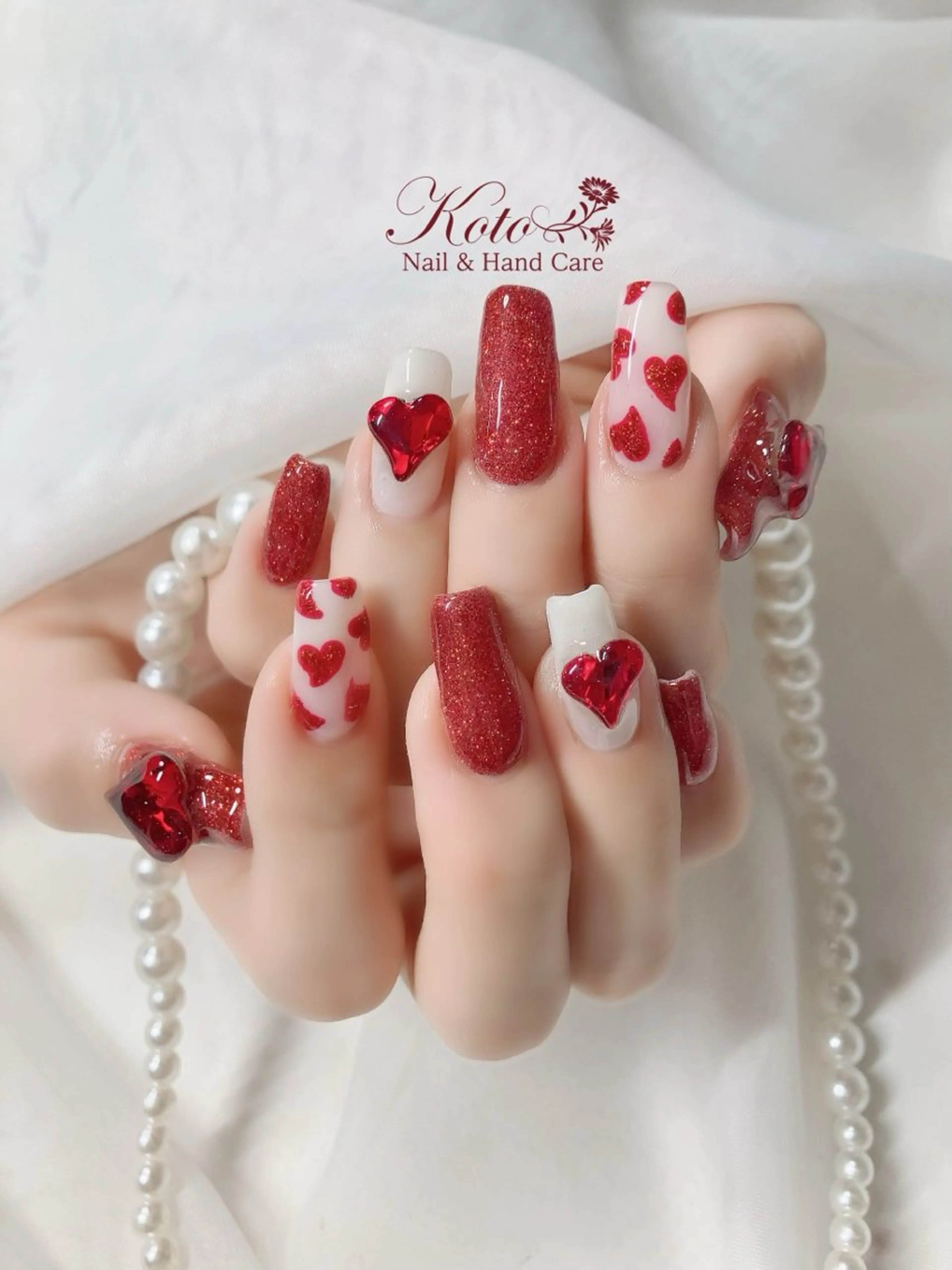 ネイル 長さ出し ジェルネイル ハート 持ち込み ニュアンスネイル ハンドネイル Nail Salon KOTOのネイルデザイン