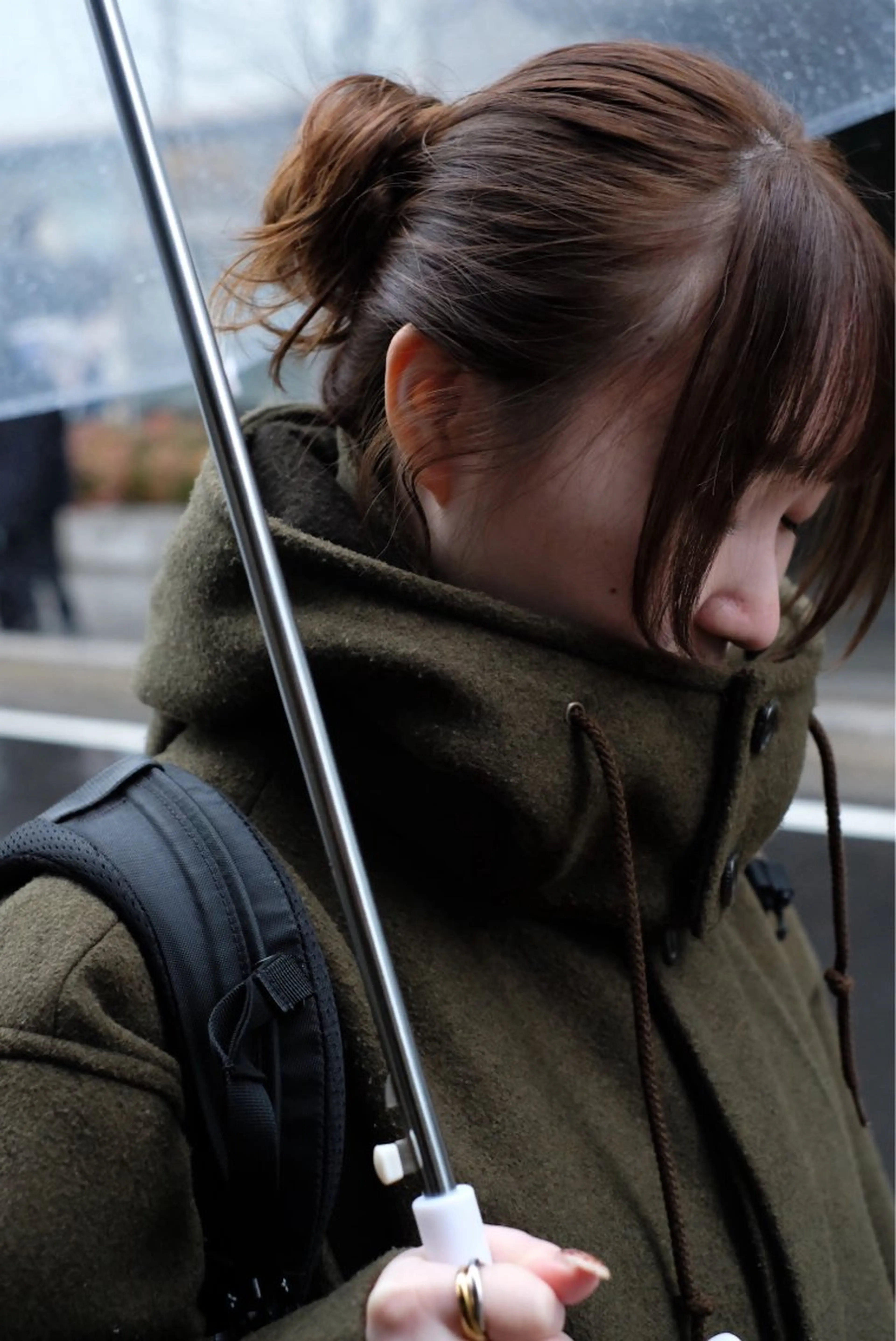 セミロング カラー パーマ お団子ヘア セミロングパーマ カット ヘアカラー パーマ imai /カット/パーマのヘアスタイル