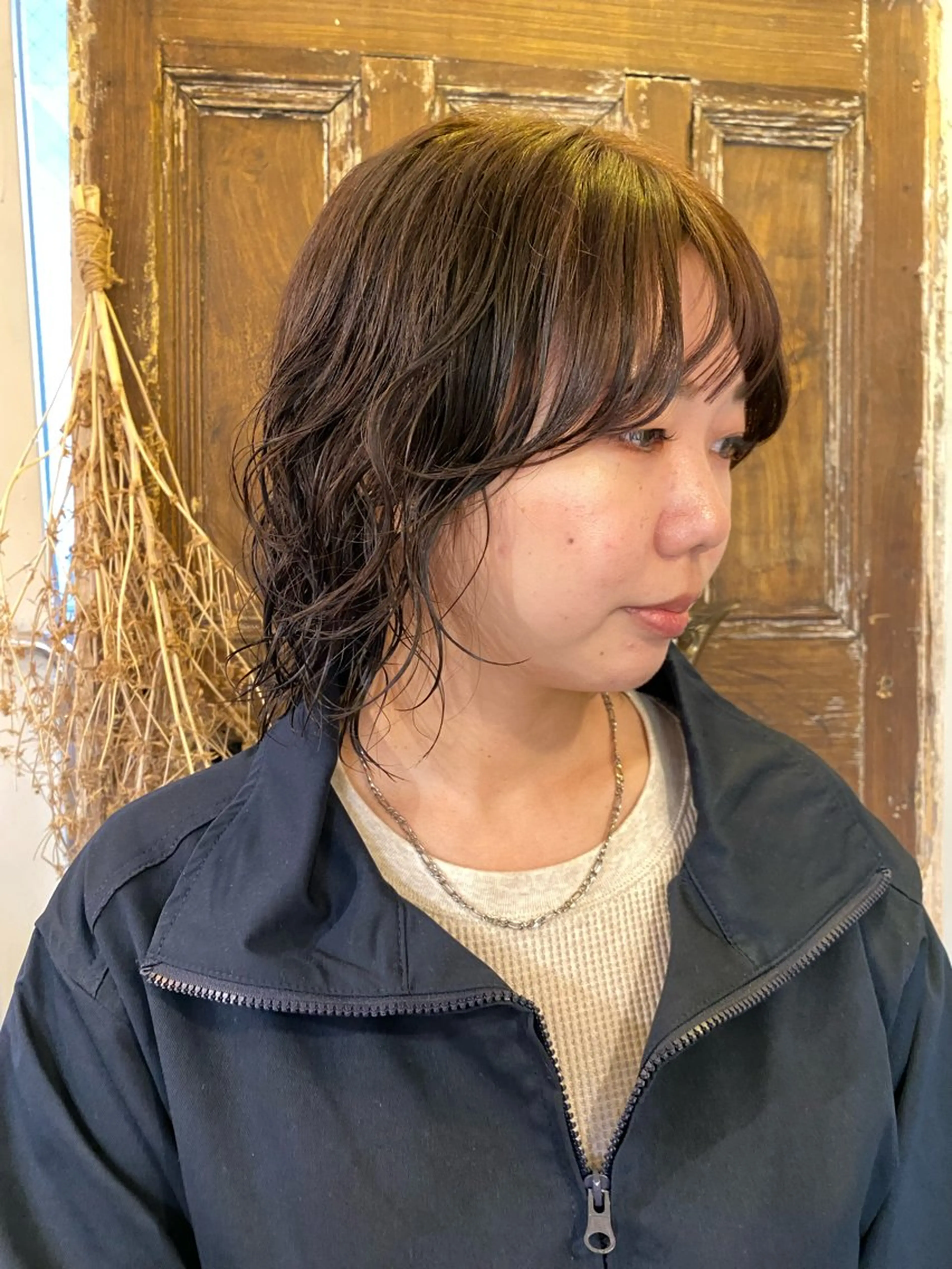 ミディアム パーマ ヒラカホ/ ブリーチ/似合わせのヘアスタイル