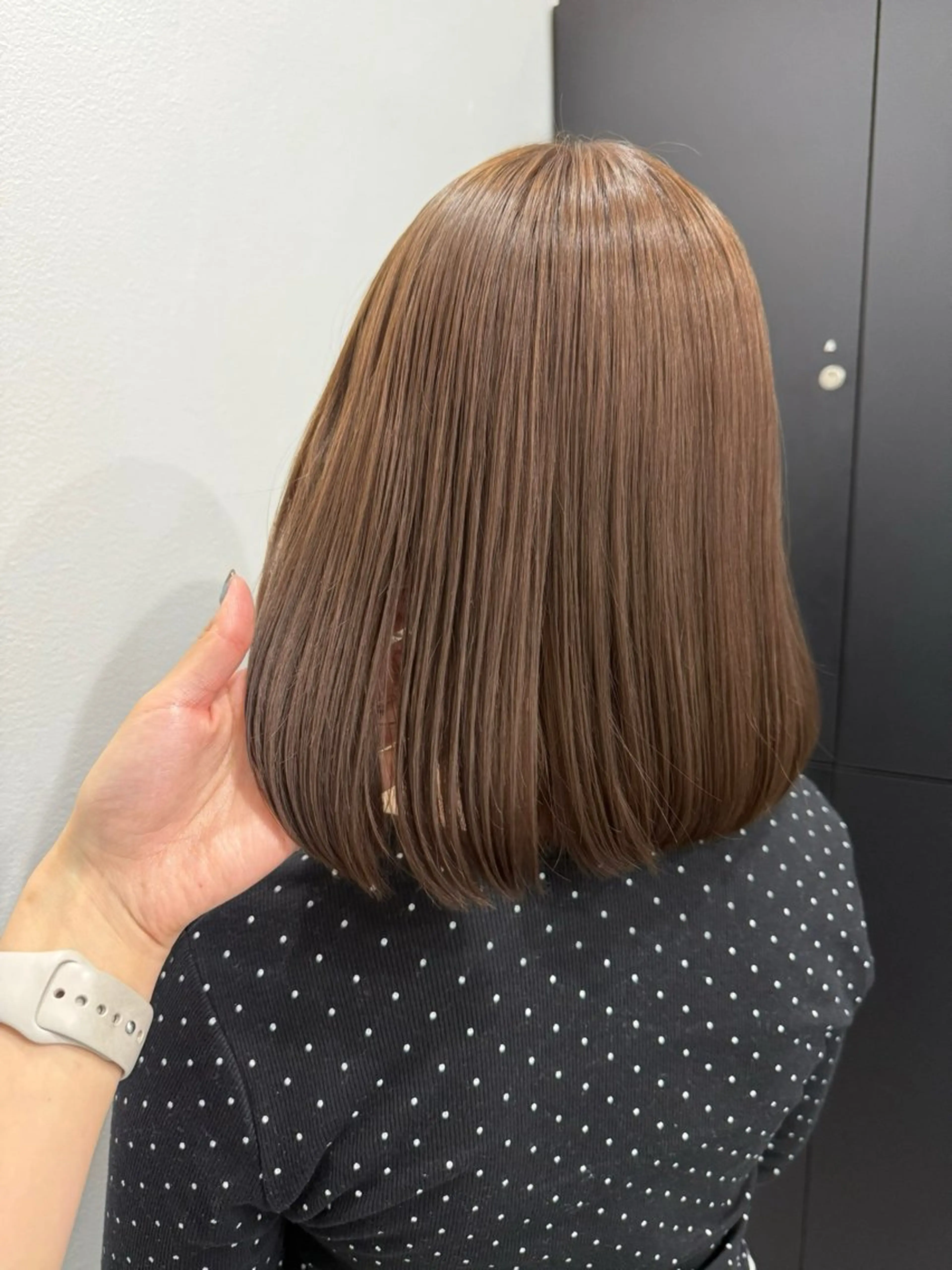 ミディアム カラー ベージュカラー ブリーチ ダブルカラー ブリーチなしカラー カット ヘアカラー トリートメント azumi/ボブ/暖 色/オリーブ/縮毛のヘアスタイル