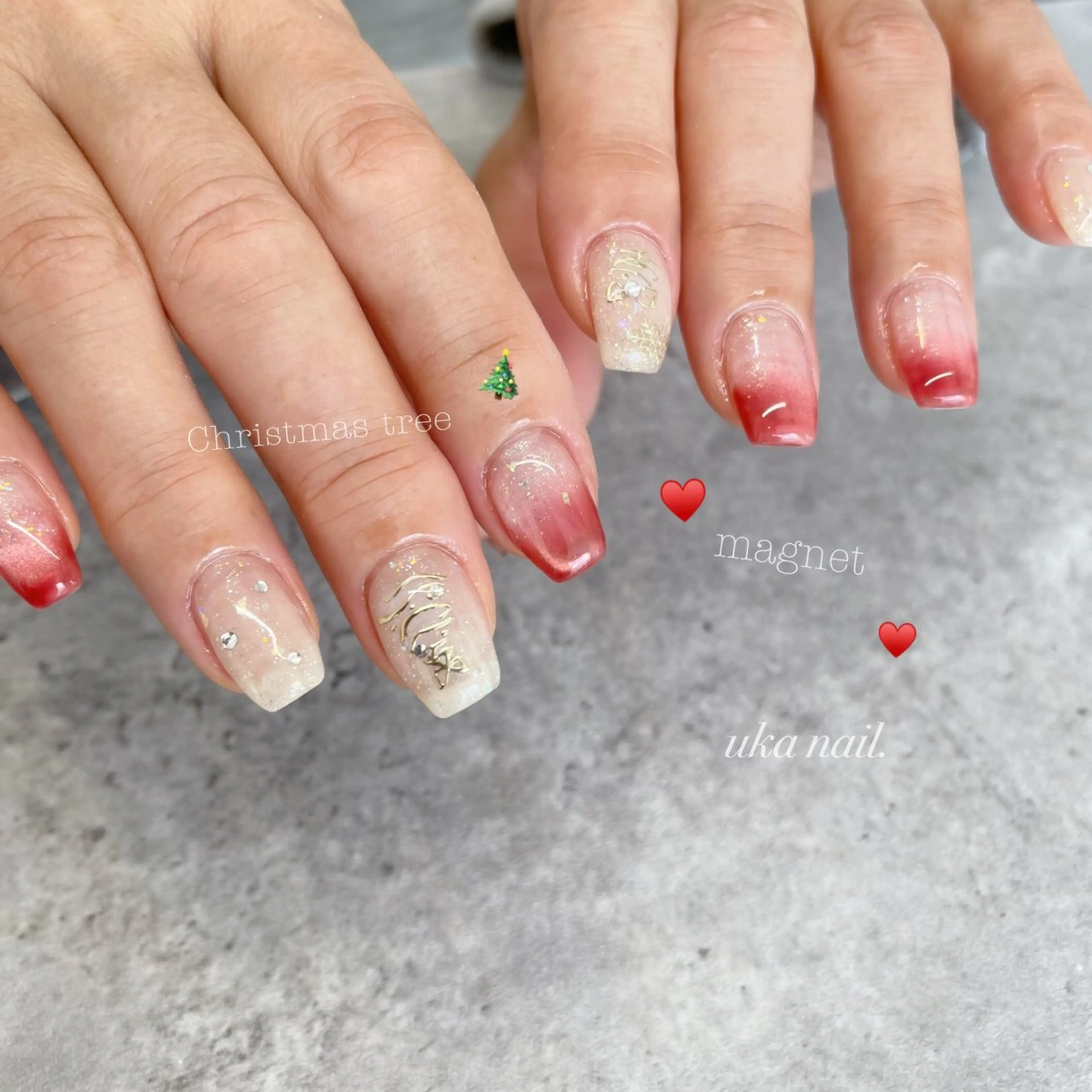 ネイル マグネットネイル 冬ネイル クリスマス ハンドネイル uka nailのネイルデザイン