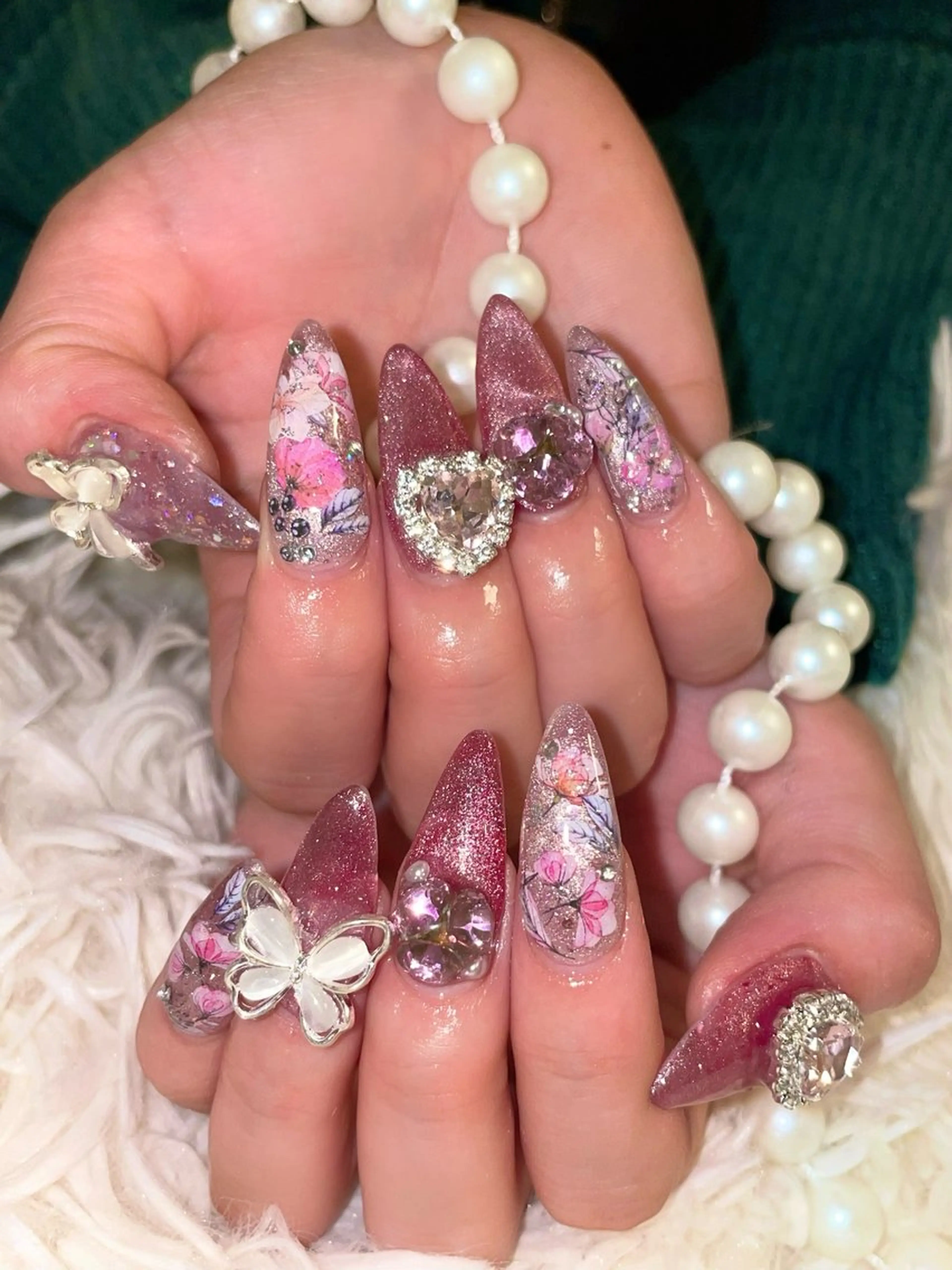 ネイル ロングネイル マグネットネイル ピンク スカルプネイル 春ネイル ハンドネイル Nail salon 🎀Angeのネイルデザイン