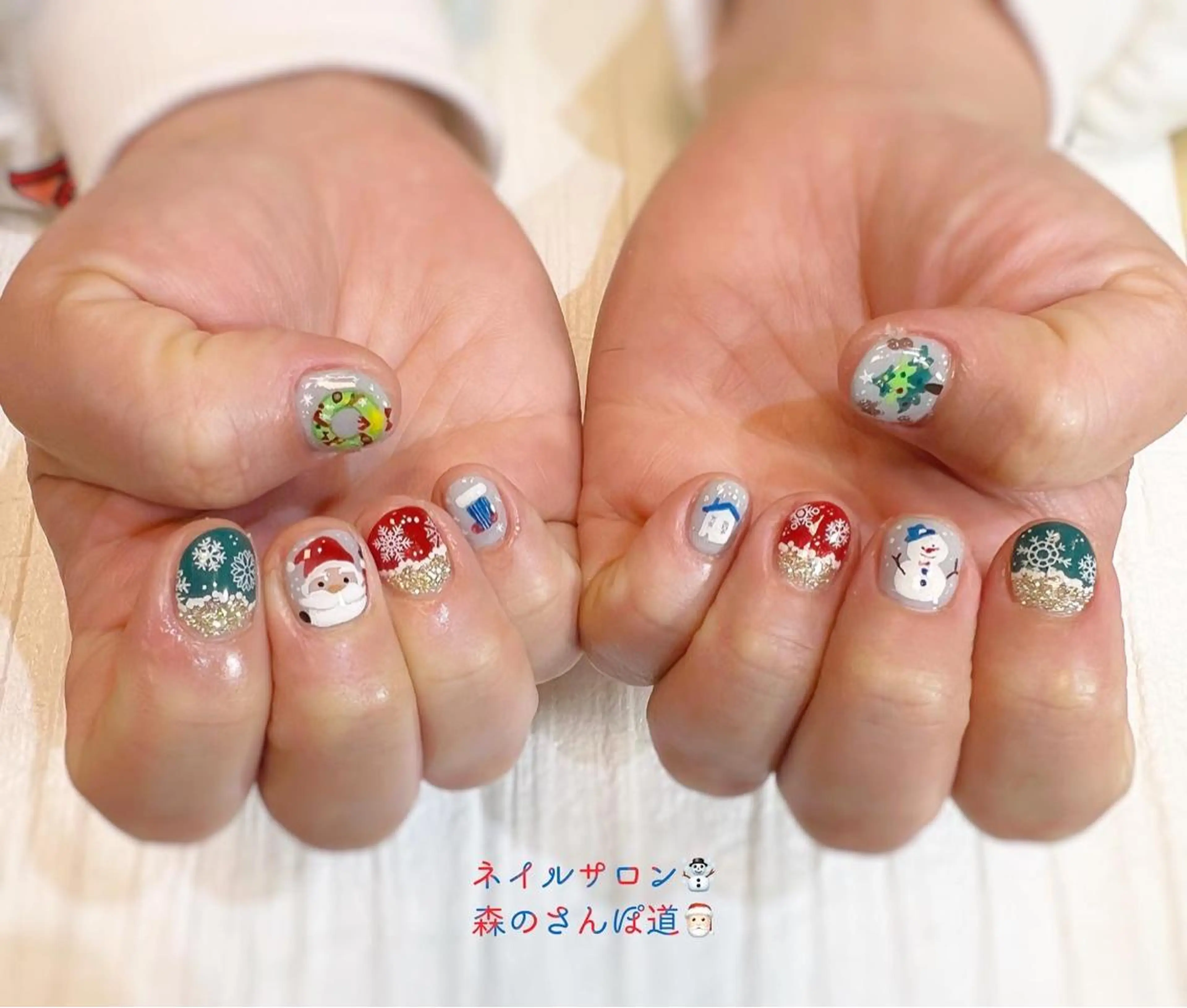 ネイル ハンドネイル ショートネイル 森のさんぽ道のネイルデザイン