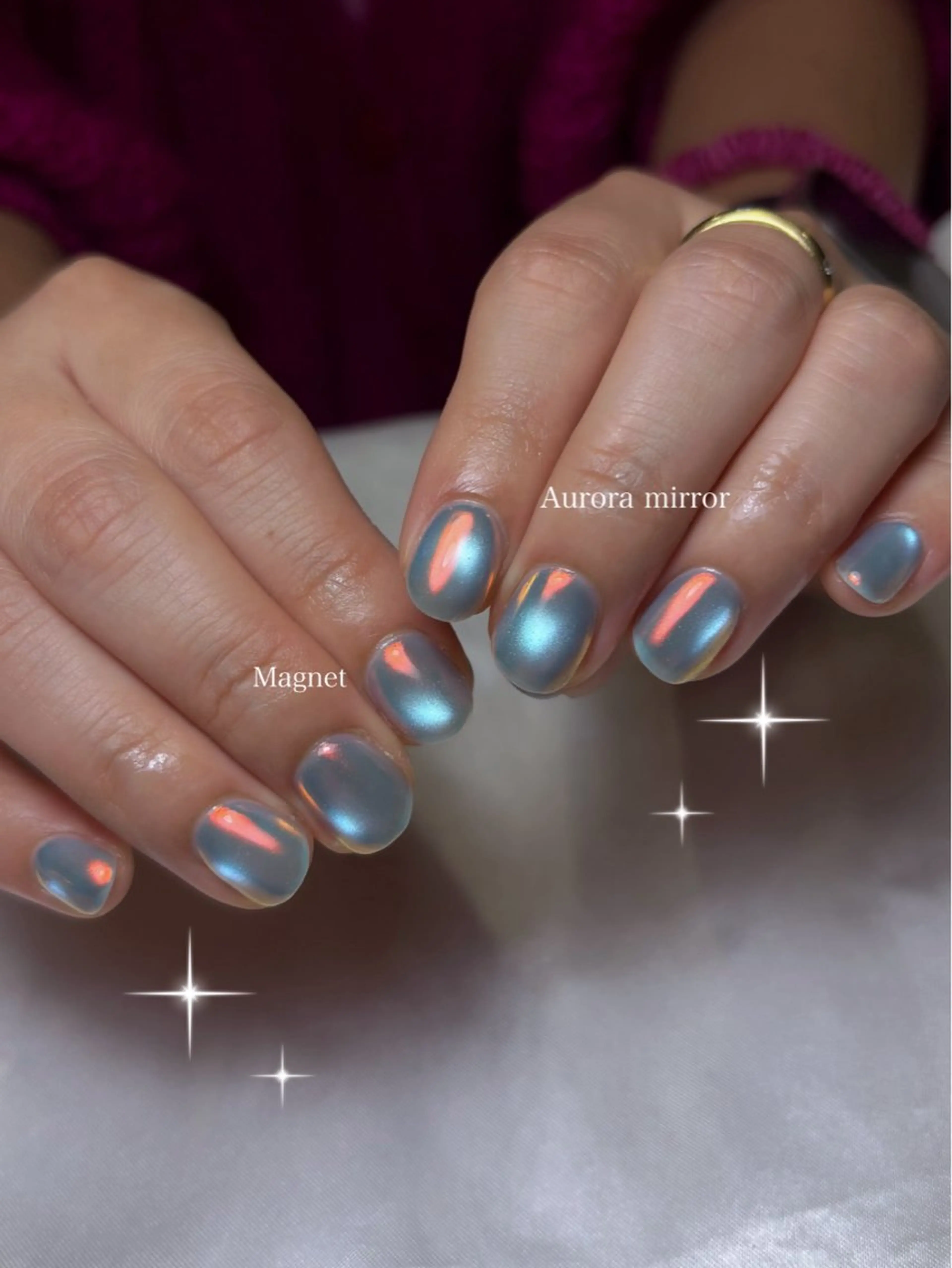 ネイル オーロラネイル マグネットネイル ミラーネイル mofie🤍ユミ/ 恵比寿/パラジェルのネイルデザイン