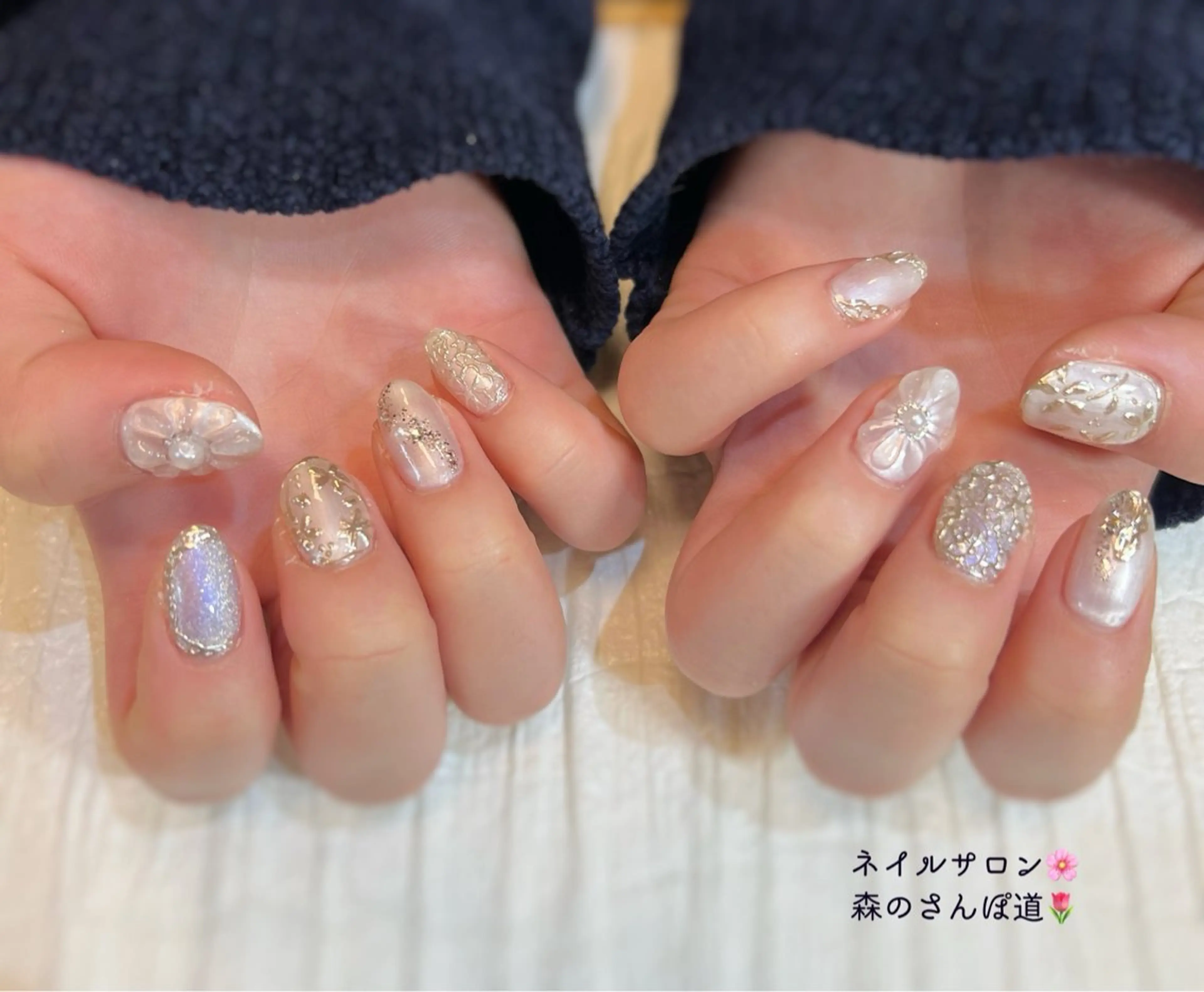 ネイル ハンドネイル ショートネイル 森のさんぽ道のネイルデザイン
