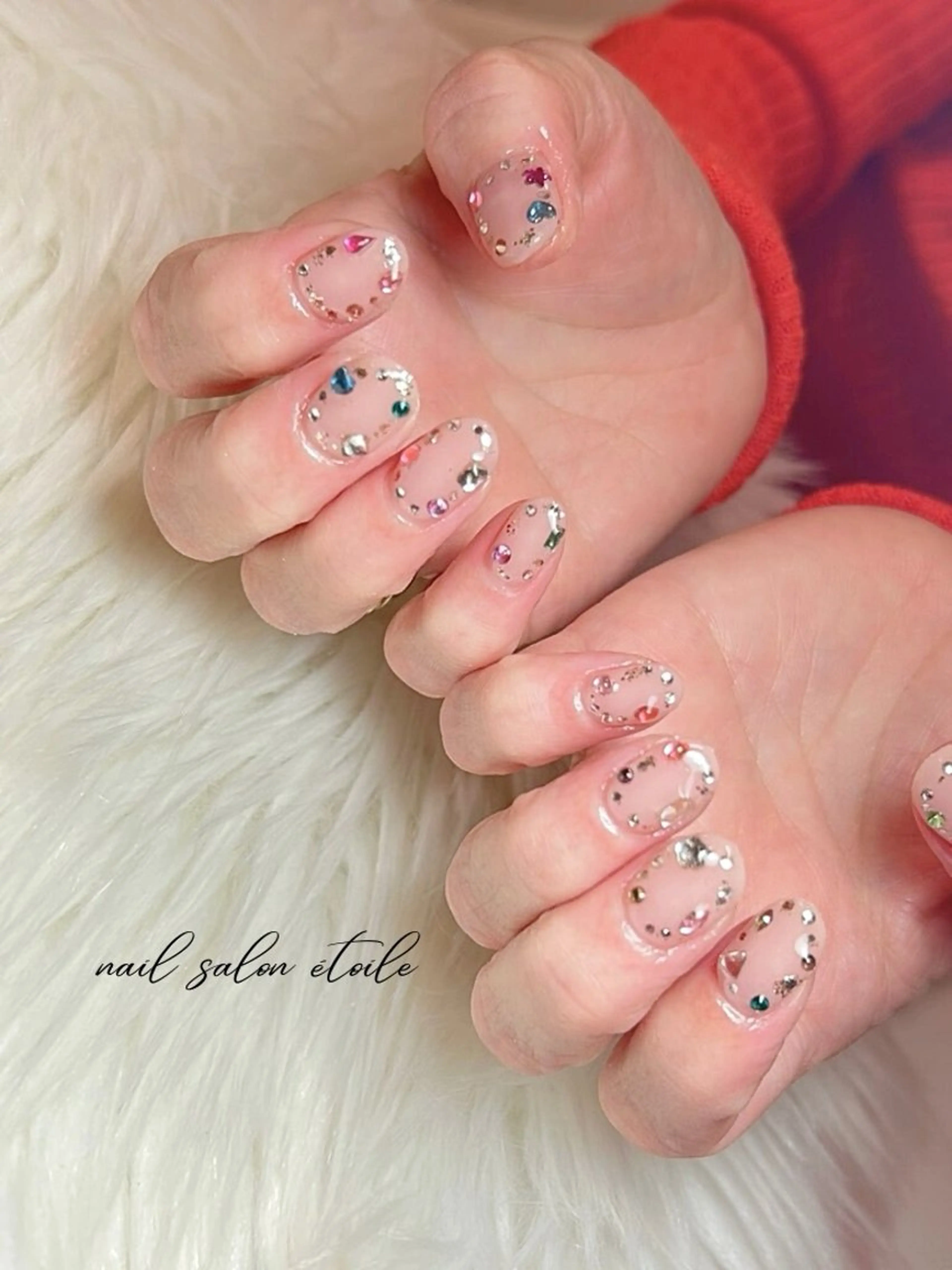 ネイル ハート キラキラネイル ピンク ストーンネイル ハンドネイル nail salon étoileのネイルデザイン