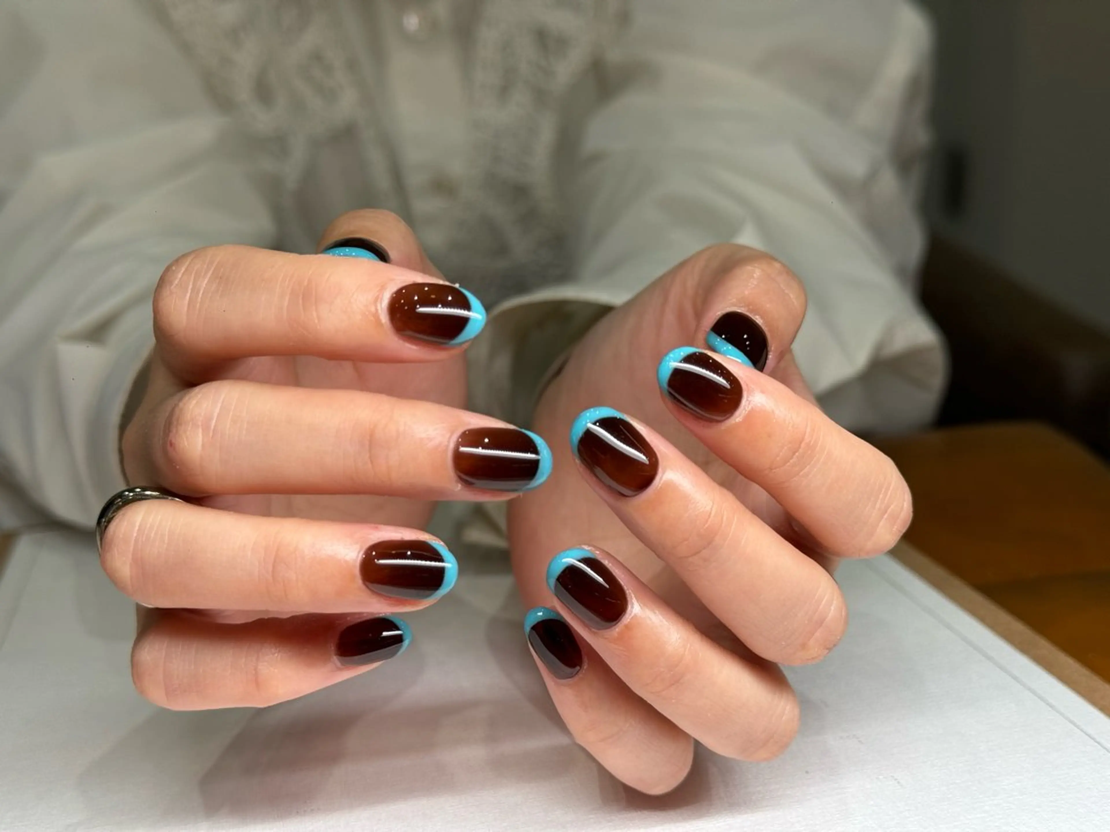 ネイル アニマル柄 ボルドー ブラウン フレンチネイル ゴールド ハンドネイル MILO 168 池袋のネイルデザイン