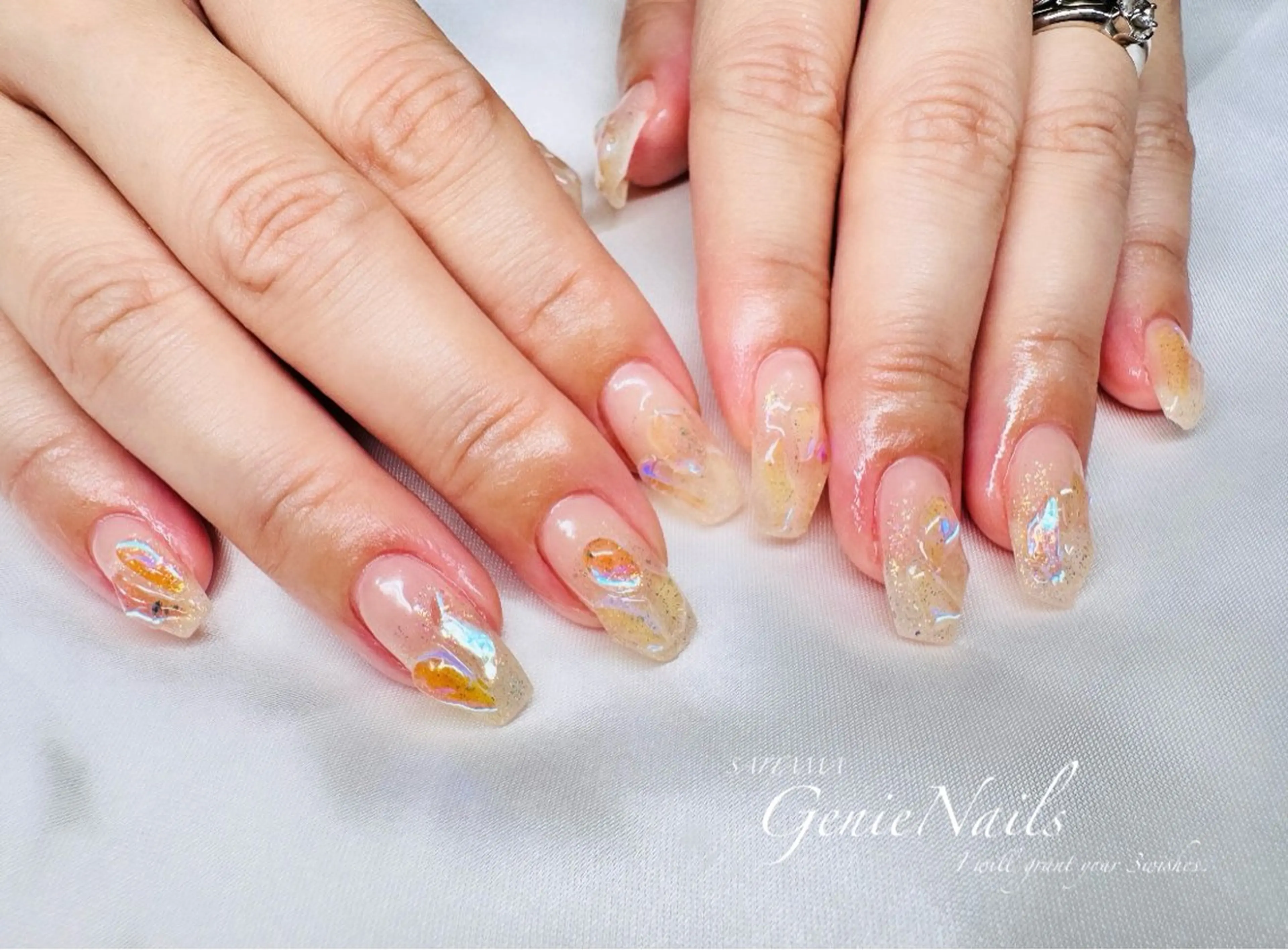 メンズ ネイル アートネイル 長さ出し 氷ネイル・うるうるネイル ロングネイル 持ち込み Genie Nailsのネイルデザイン