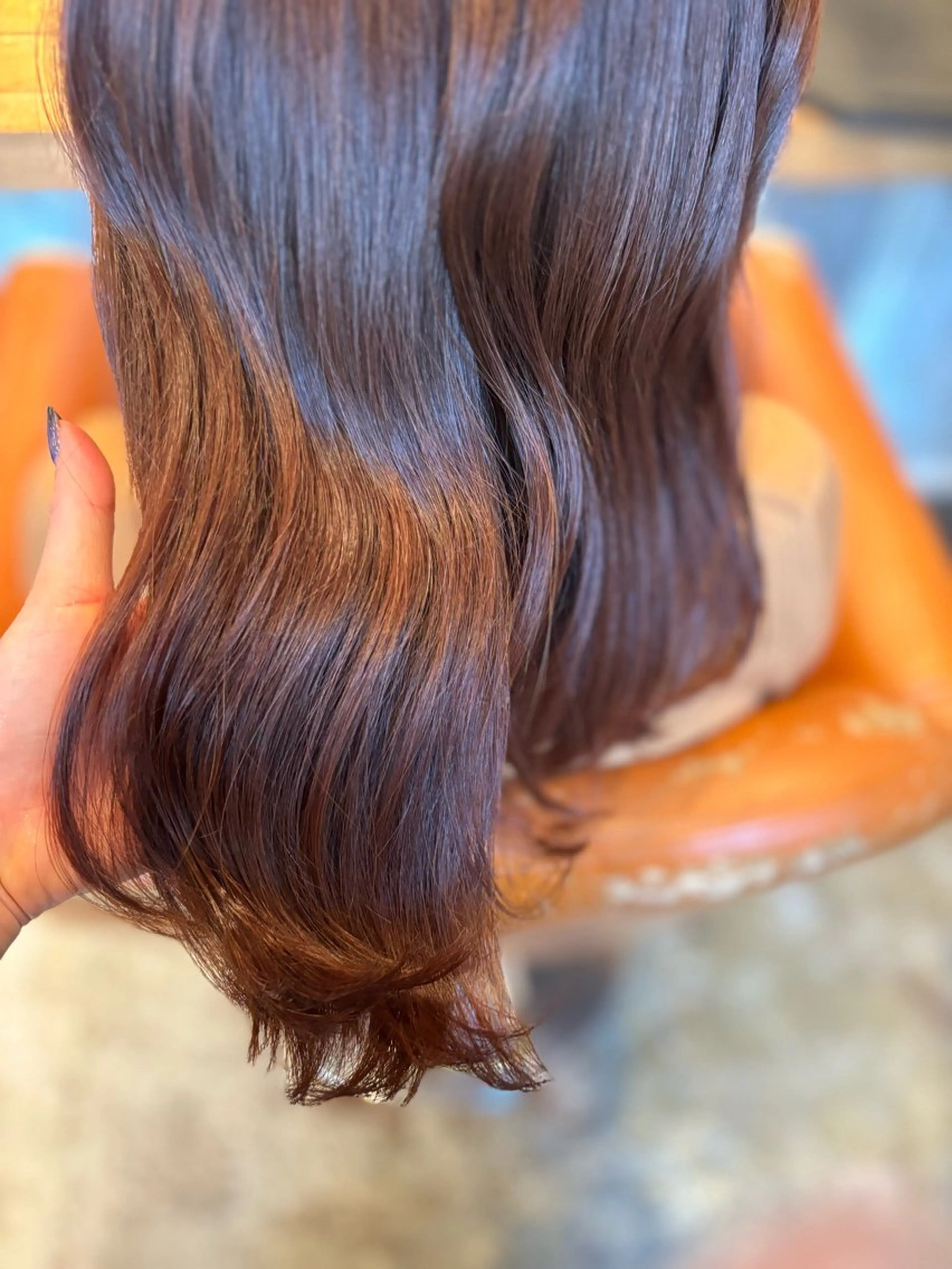 セミロング カラー ブラウンカラー オレンジ オレンジブラウン トリートメント 髪質改善カラー ブラウン🤎YUMEのヘアスタイル