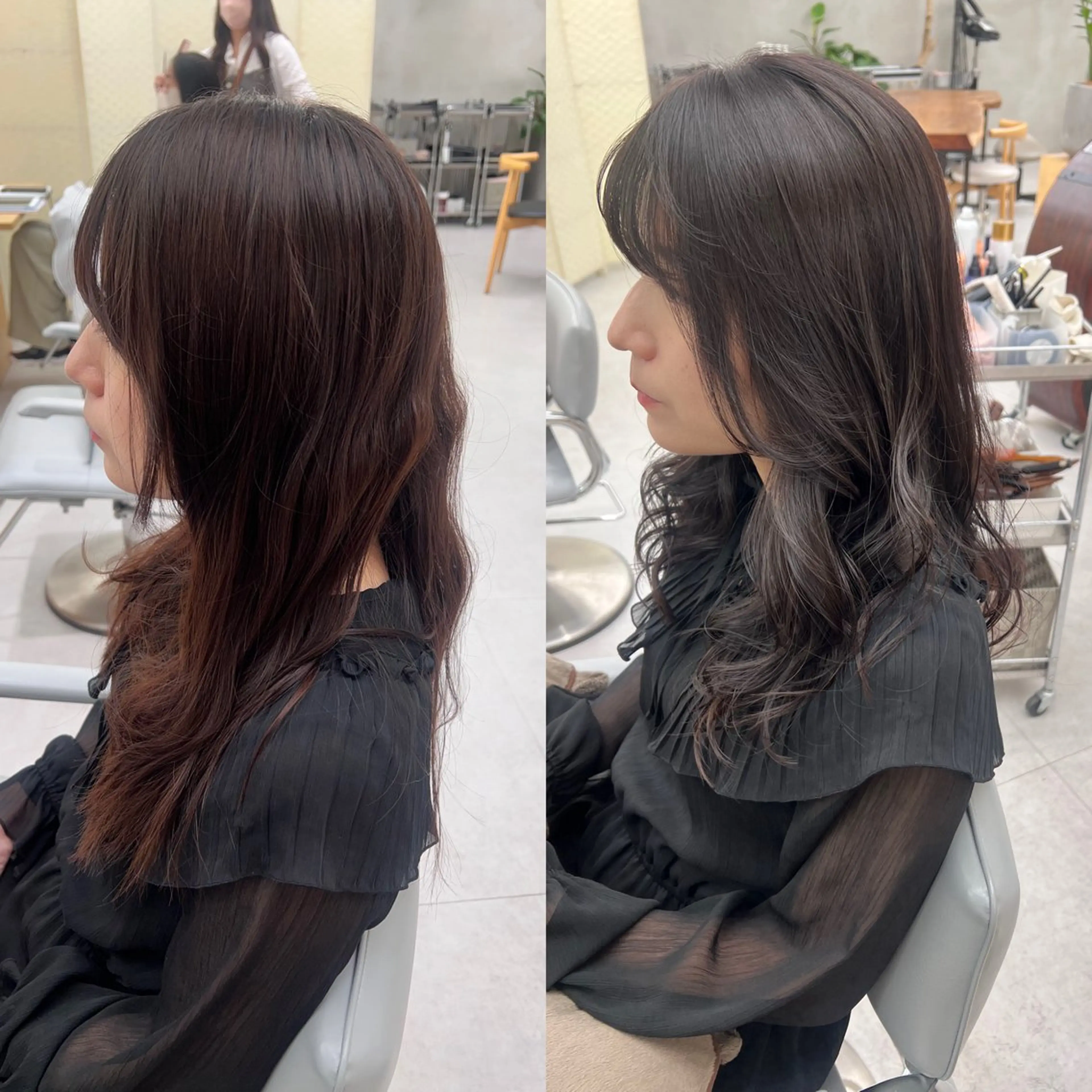 セミロング カラー 透明感カラー ラベンダーカラー ラベンダーグレー オレンジ カット ヘアカラー トリートメント 【くせ毛さんのお悩み 解決🍀】栗橋のヘアスタイル