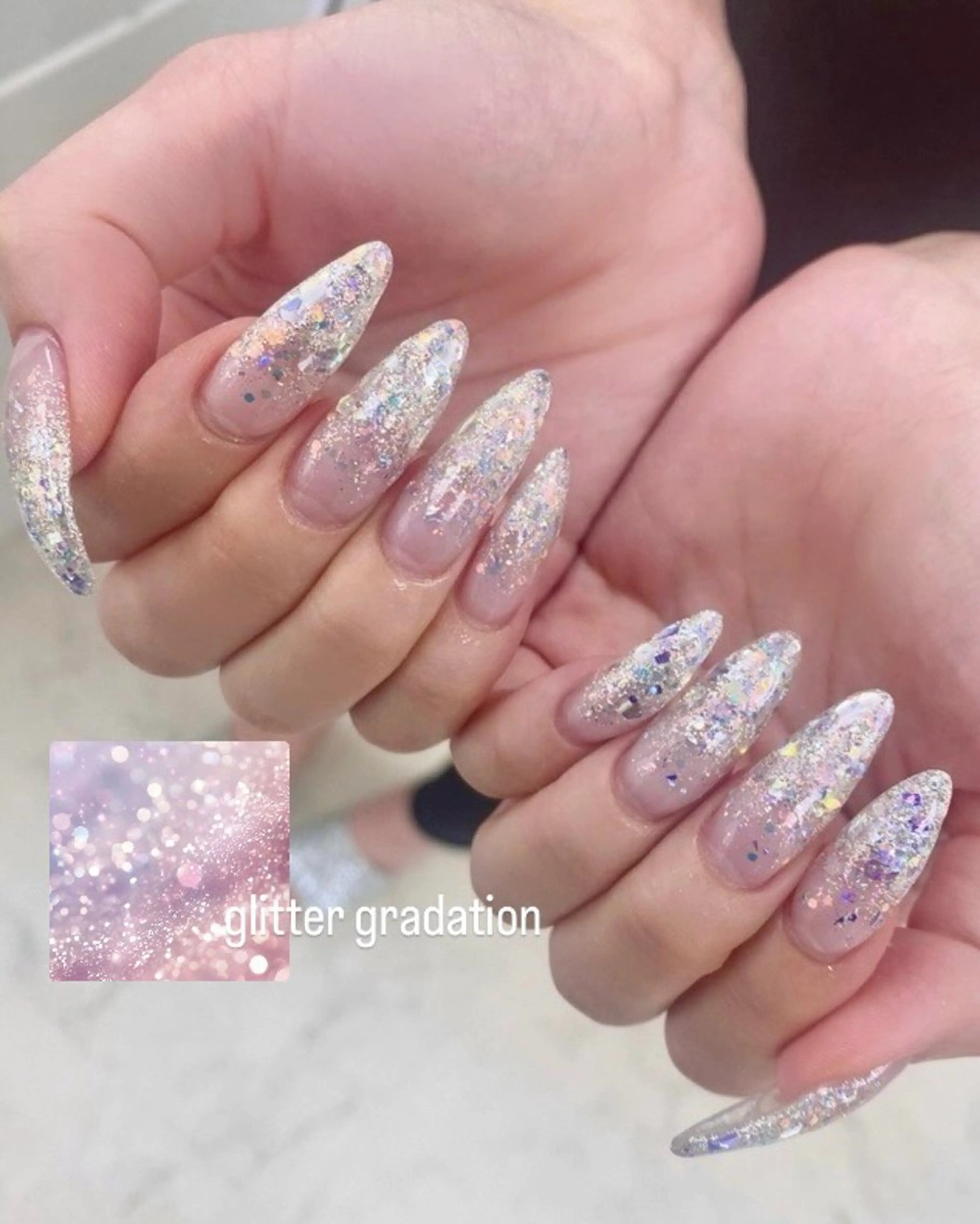 ネイル グラデーション ホログラムネイル キラキラネイル ラメ(グリッター) ラメグラデーション mitsuki💎 ﾜﾝﾎﾝ/韓国ﾈｲﾙのネイルデザイン
