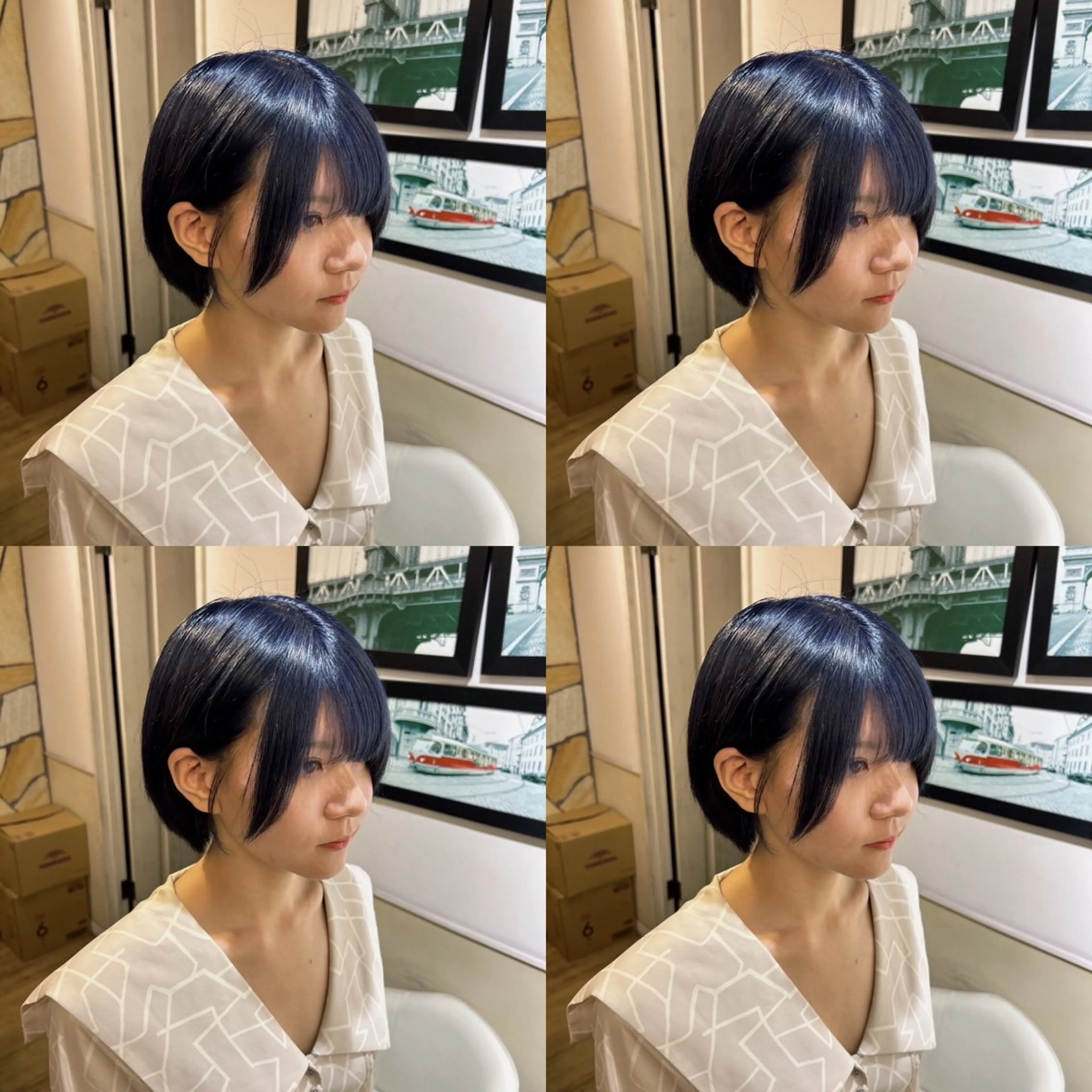 ショート カラー ブリーチ ブルーカラー ネイビーカラー レイヤーカット/ 縮毛矯正🇰🇷早坂のヘアスタイル