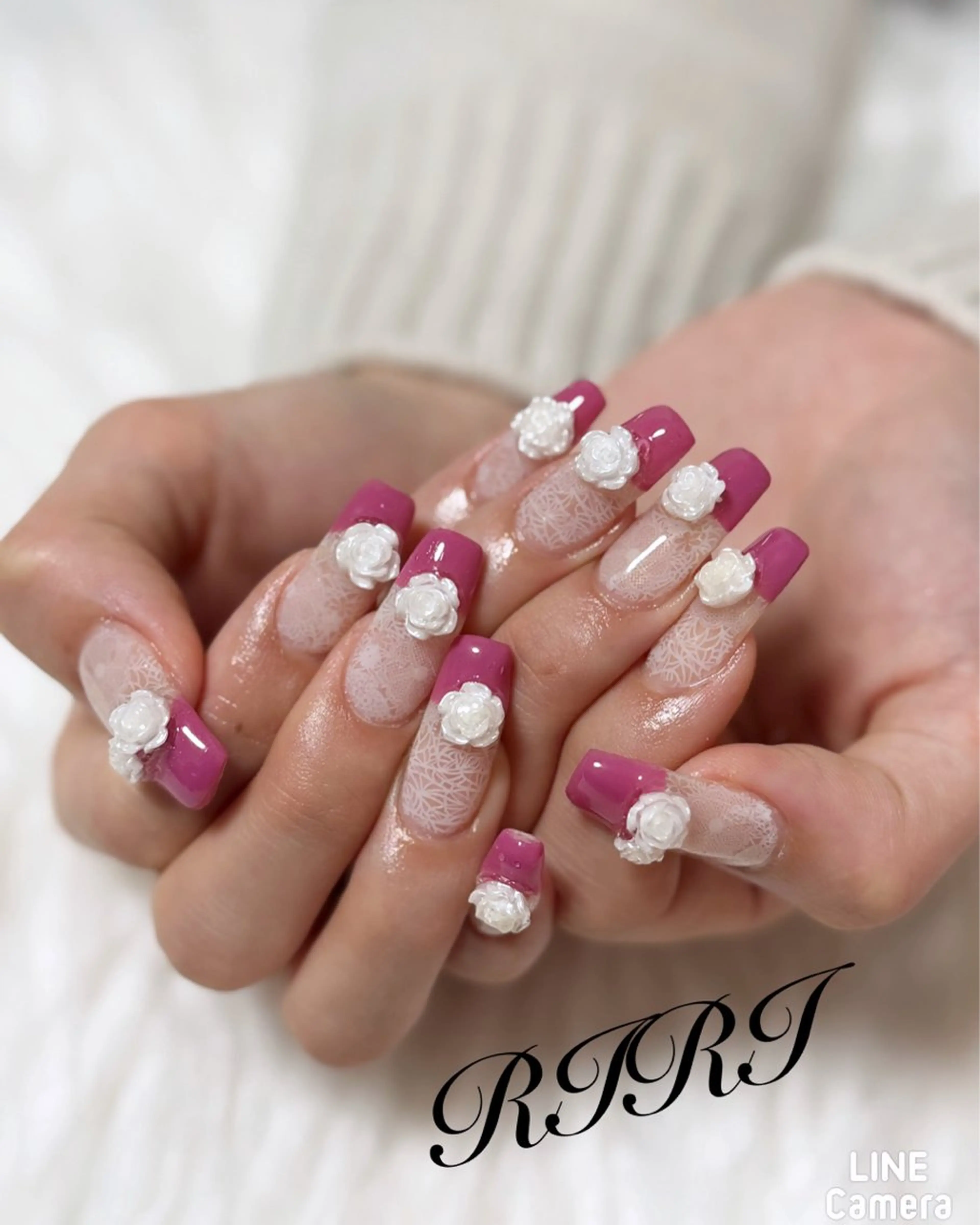 ネイル ジェルネイル キラキラネイル レース ショートネイル 春ネイル ハンドネイル riri オーナーのネイルデザイン