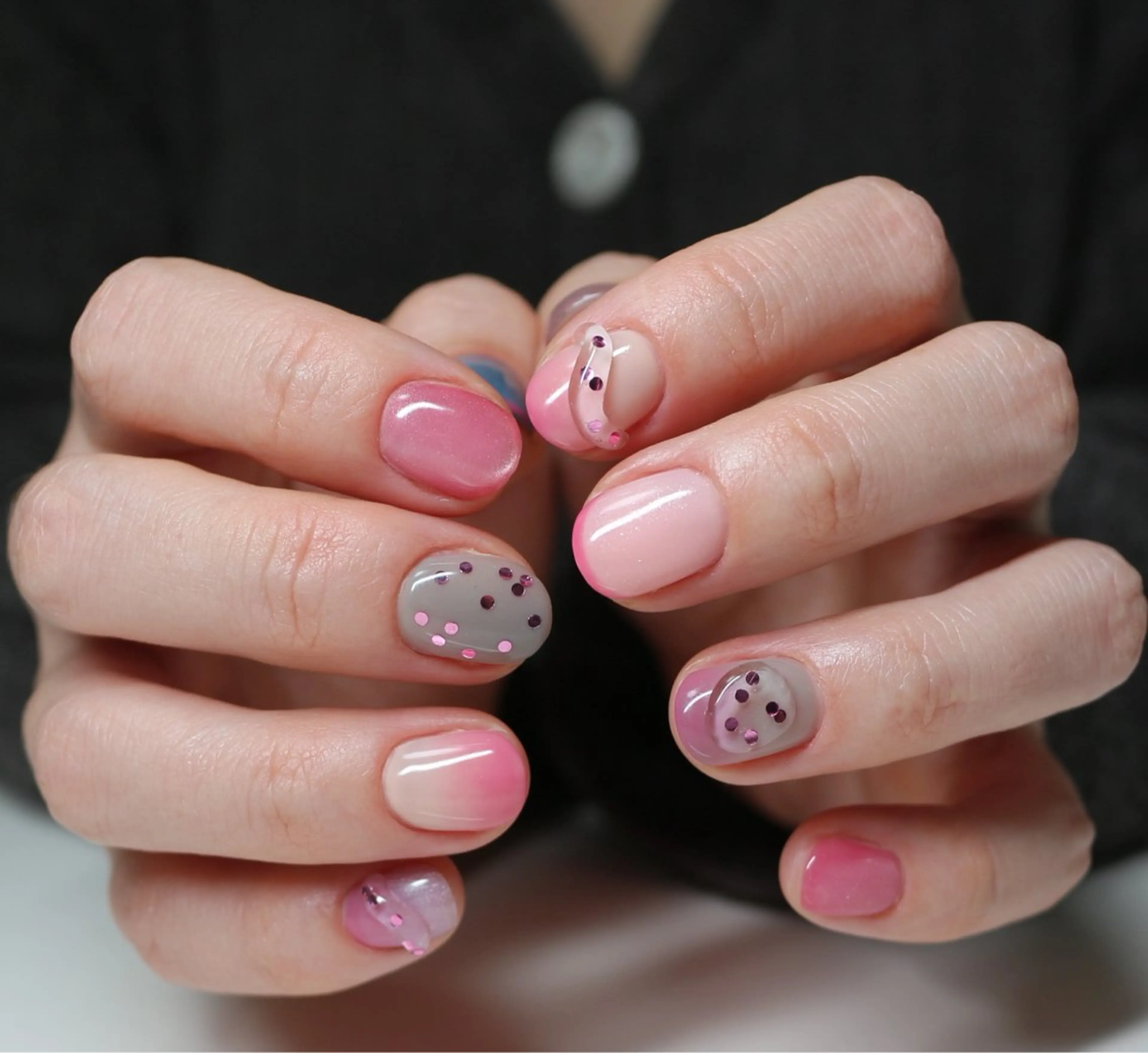 ネイル ブルー 桜ネイル フレンチネイル マグネットネイル ニュアンスネイル ハンドネイル Baku Nailsのネイルデザイン