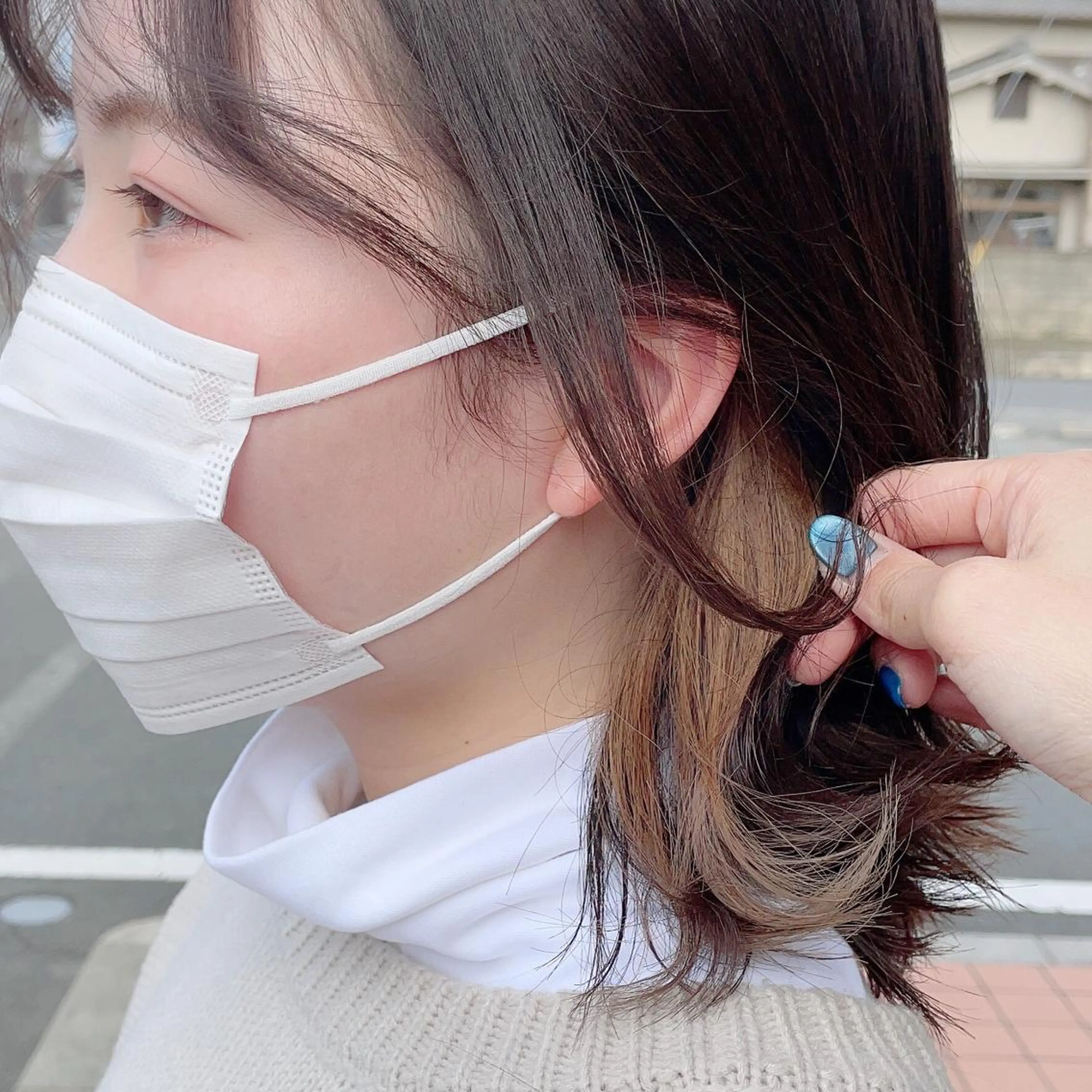 ミディアム カラー ブリーチ ボブ/透明感カラー 🤍永田真穂のヘアスタイル