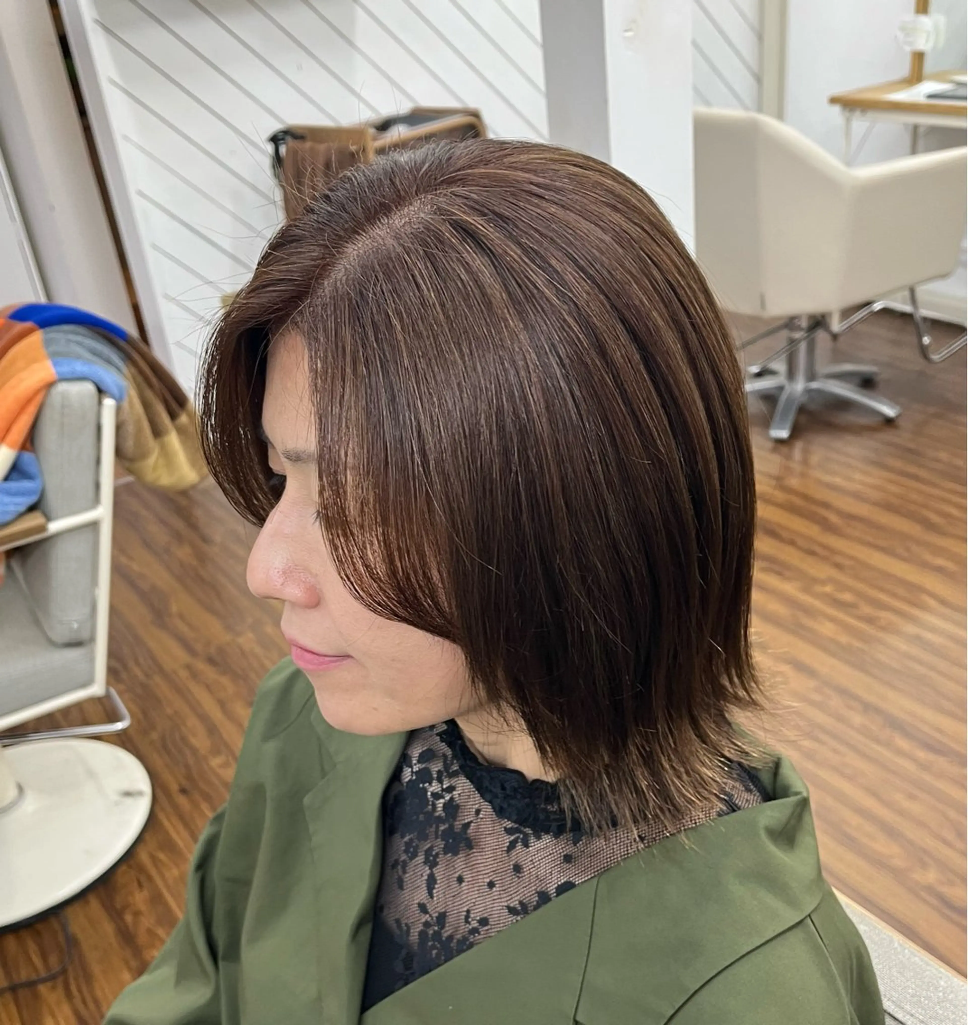 ミディアム カラー パーマ 髪質改善 トリートメント カット ヘアカラー トリートメント YUIMARL 倉敷店🌸SAEのヘアスタイル